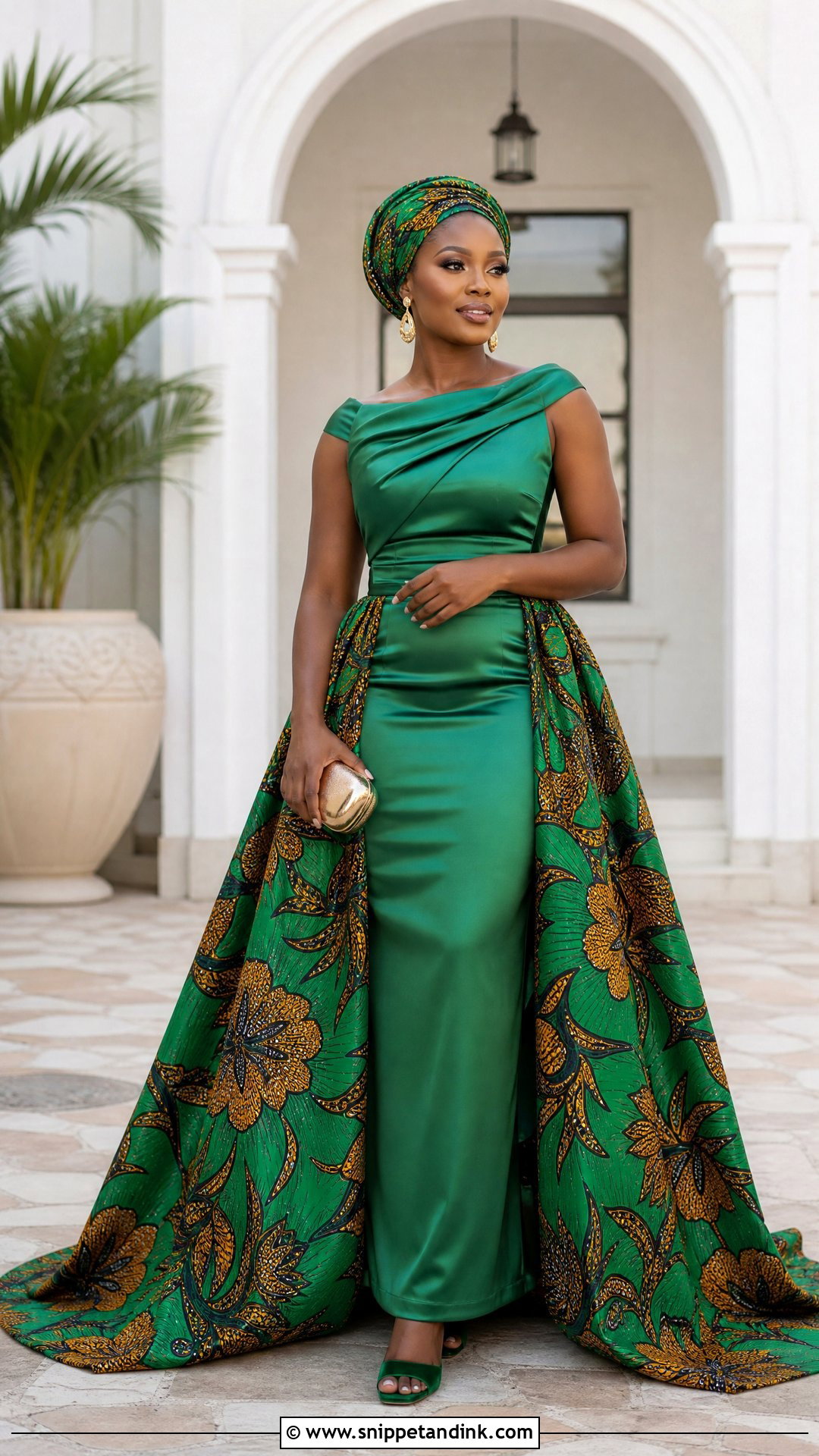 Green Satin Chilanga Mulilo Dress With Train - Snippet and Ink - 20 Chilanga Mulilo Dress for Bride Ideas