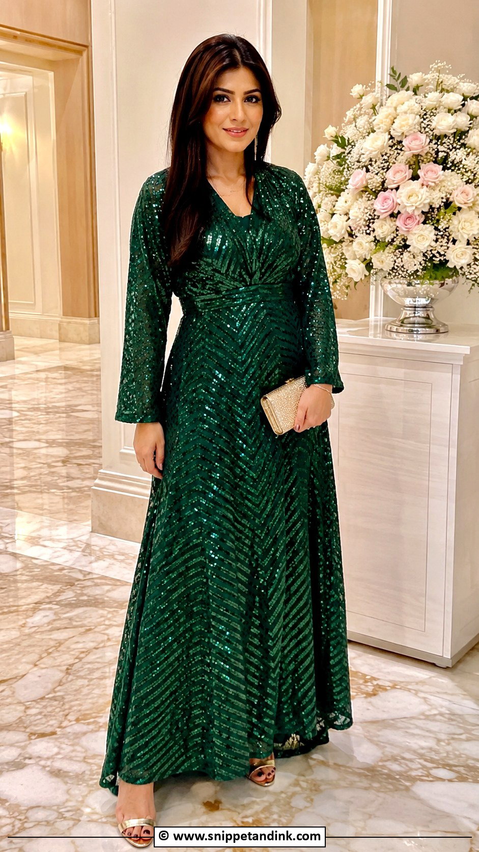Green Sequin Henna Night Dress - Snippet and Ink - 30 Henna Night Dress Ideas