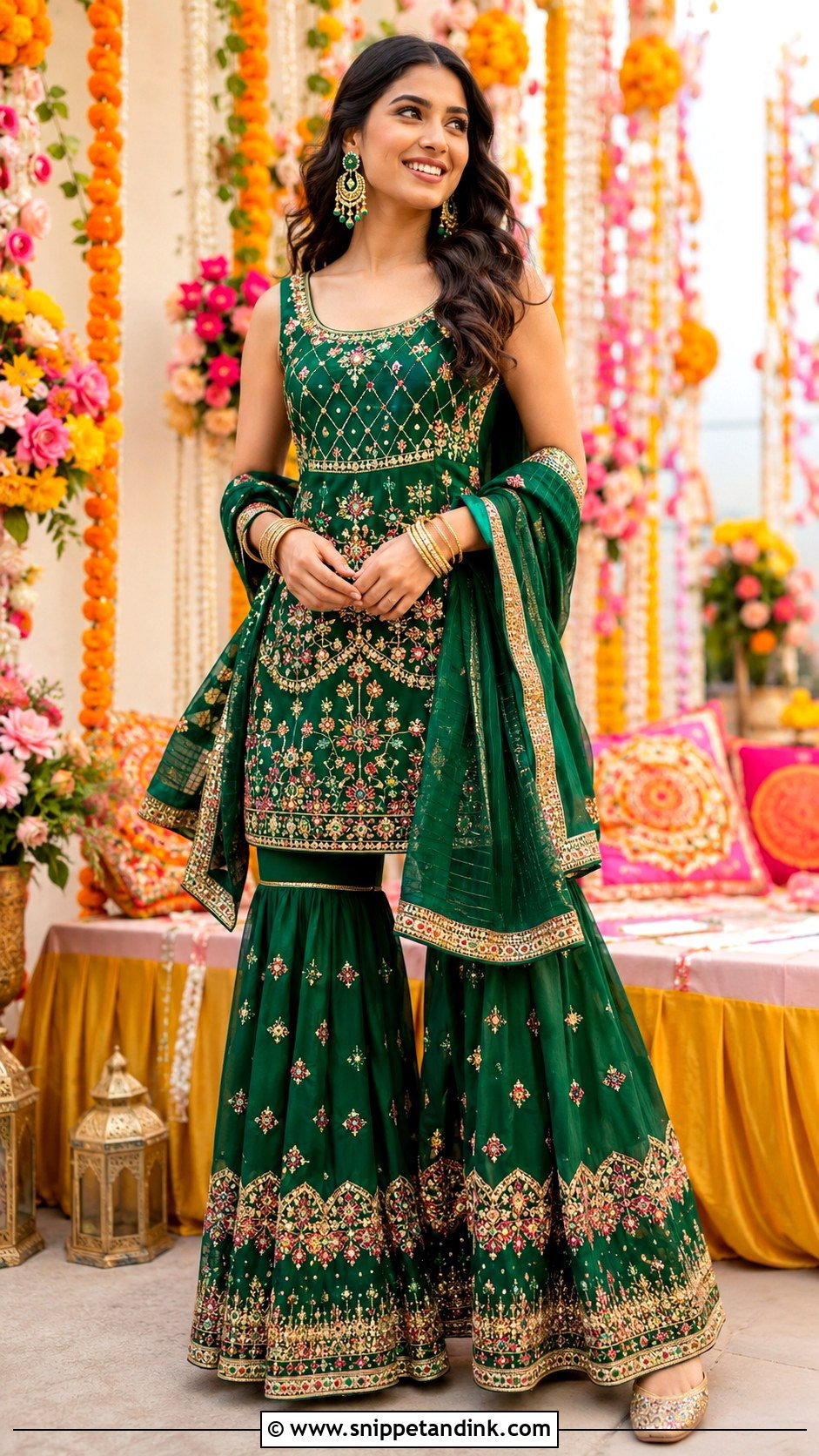 Green Sharara For Bride Sister - Snippet and Ink - 25 Mehndi Dresses for Bride Sister