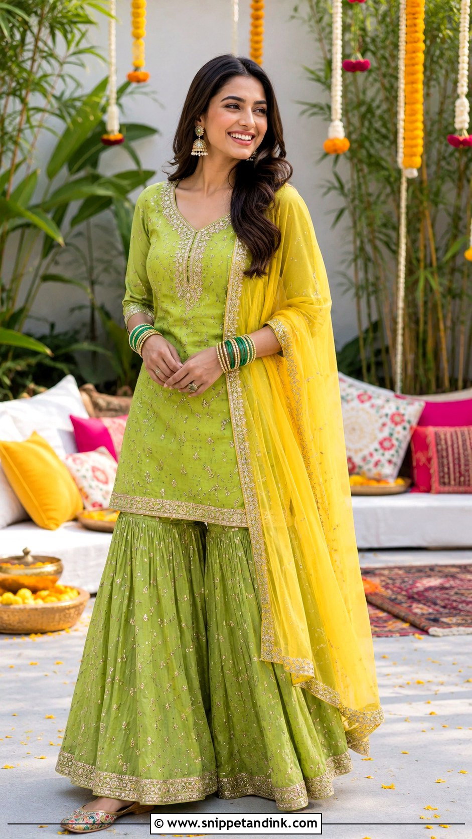 Green Sharara For Mehendi Function - Snippet and Ink - 25 Dress for Mehendi Function Ideas