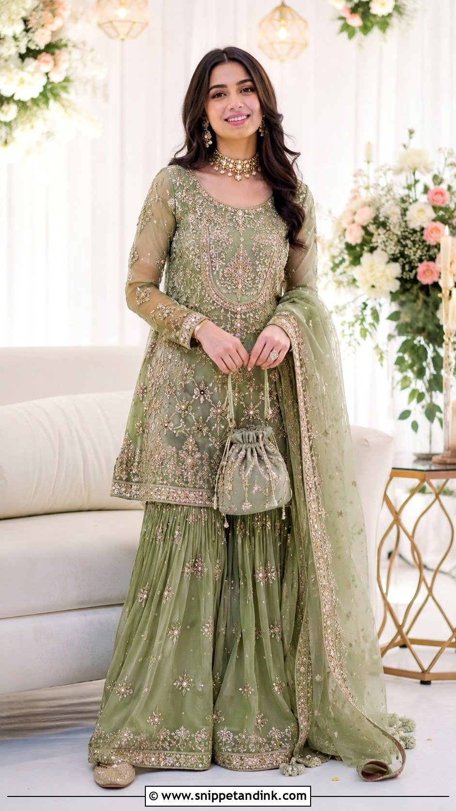 Green Sharara For Roka Ceremony - Snippet and Ink - 30 Roka Ceremony Outfits for Bride