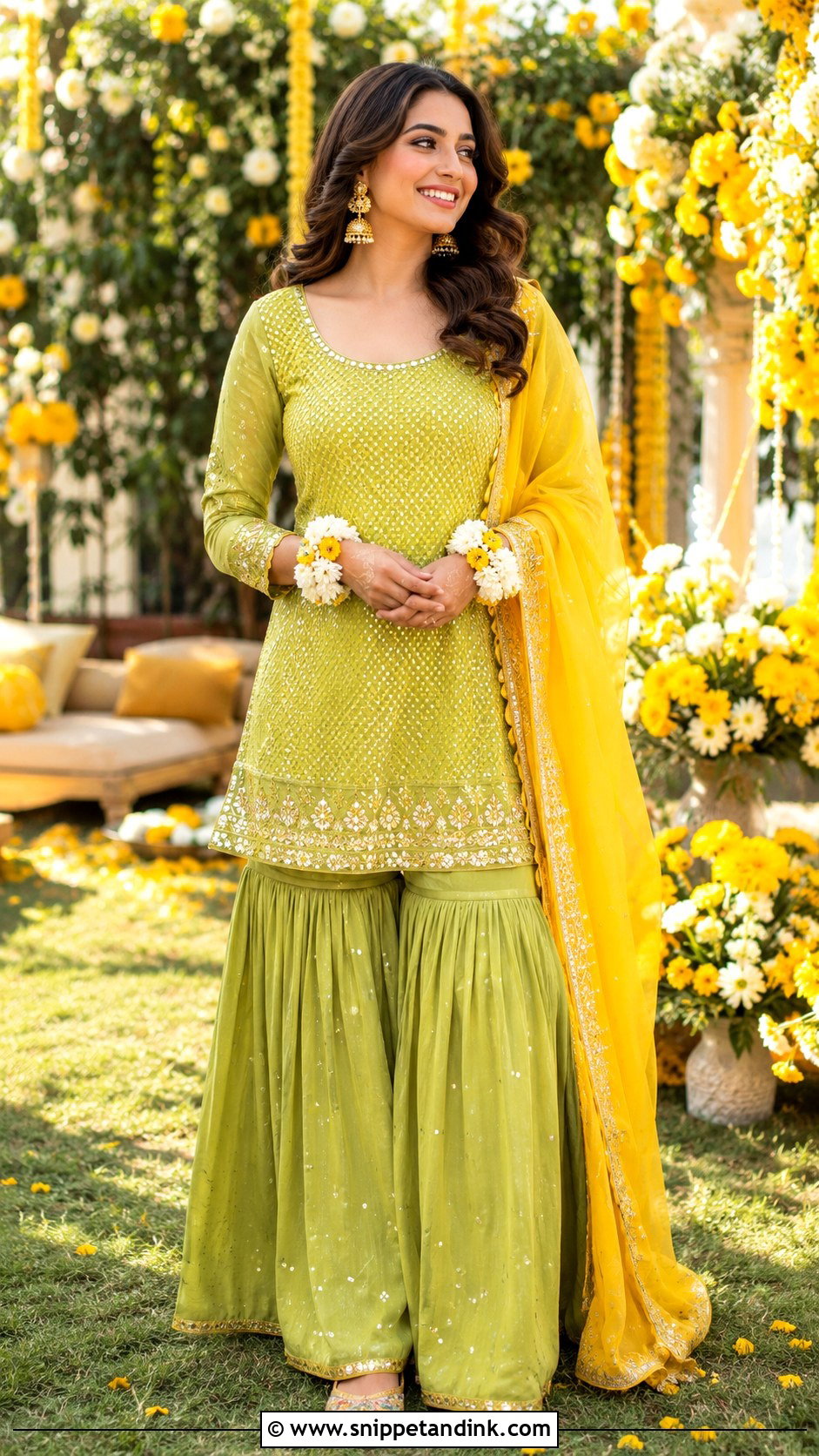 Green Sharara Haldi Suit - Snippet and Ink - 25 Haldi Suit Ideas
