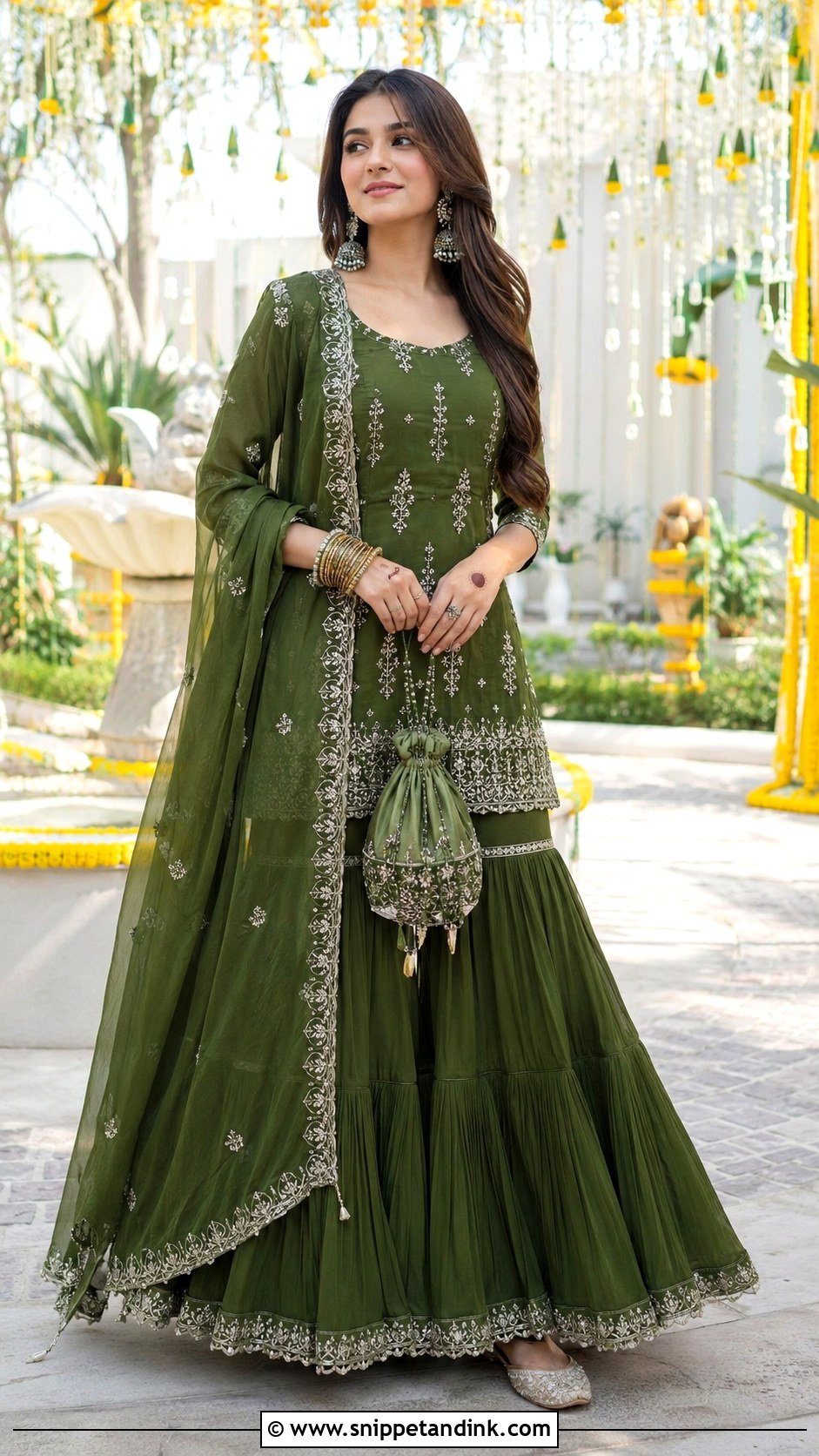 Green Sharara Jal Ceremony Outfit - Snippet and Ink - 20 Jal Ceremony Outfit Ideas
