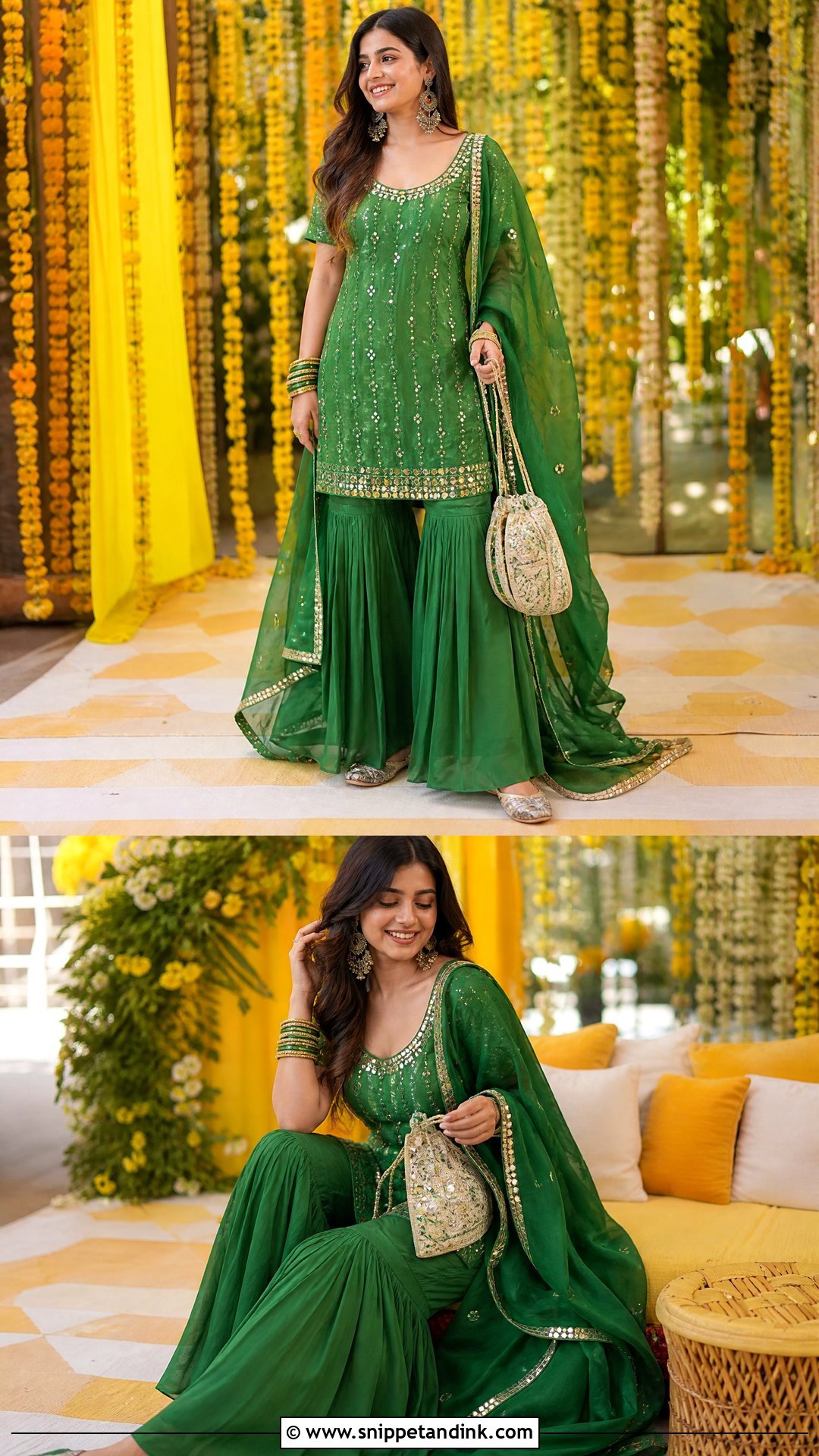 Green Sharara Mehendi Marriage Function Outfit - Snippet and Ink - 20 Marriage Function Outfit for Women Ideas