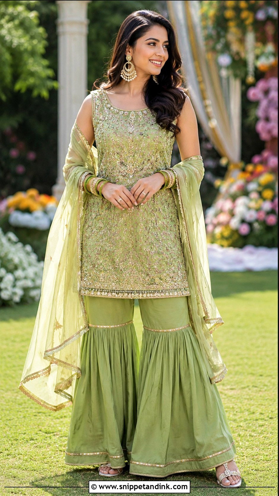 Green Sharara Mehendi Outfit - Snippet and Ink - 30 Mehendi Dress Outfits