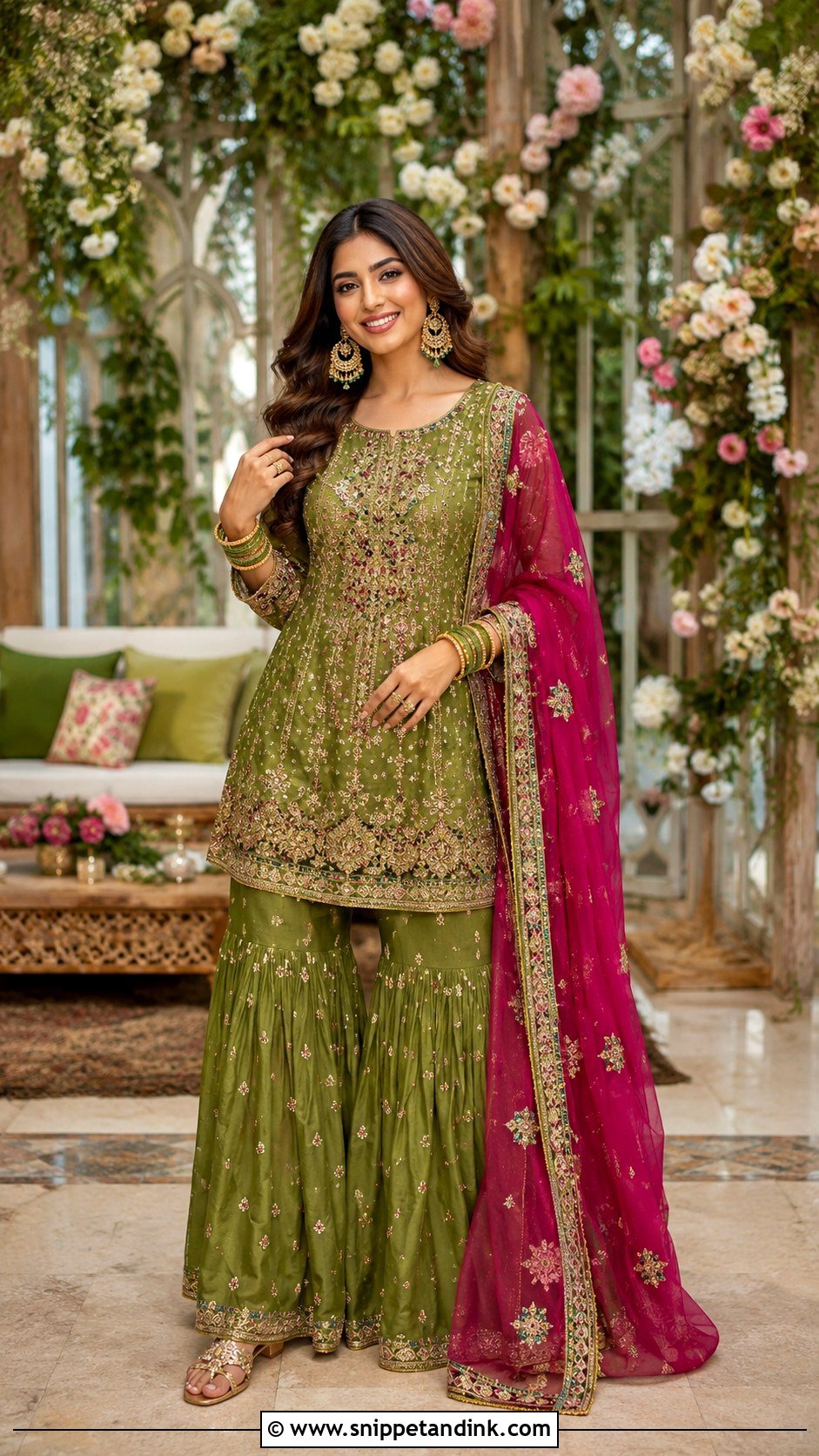 Green Sharara Mehendi Outfit - Snippet and Ink - 35 Mehendi Outfits
