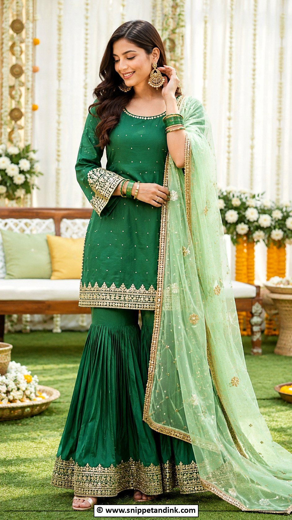 Green Sharara Mehendi Outfit For Sister - Snippet and Ink - 30 Mehendi Outfits Sisters