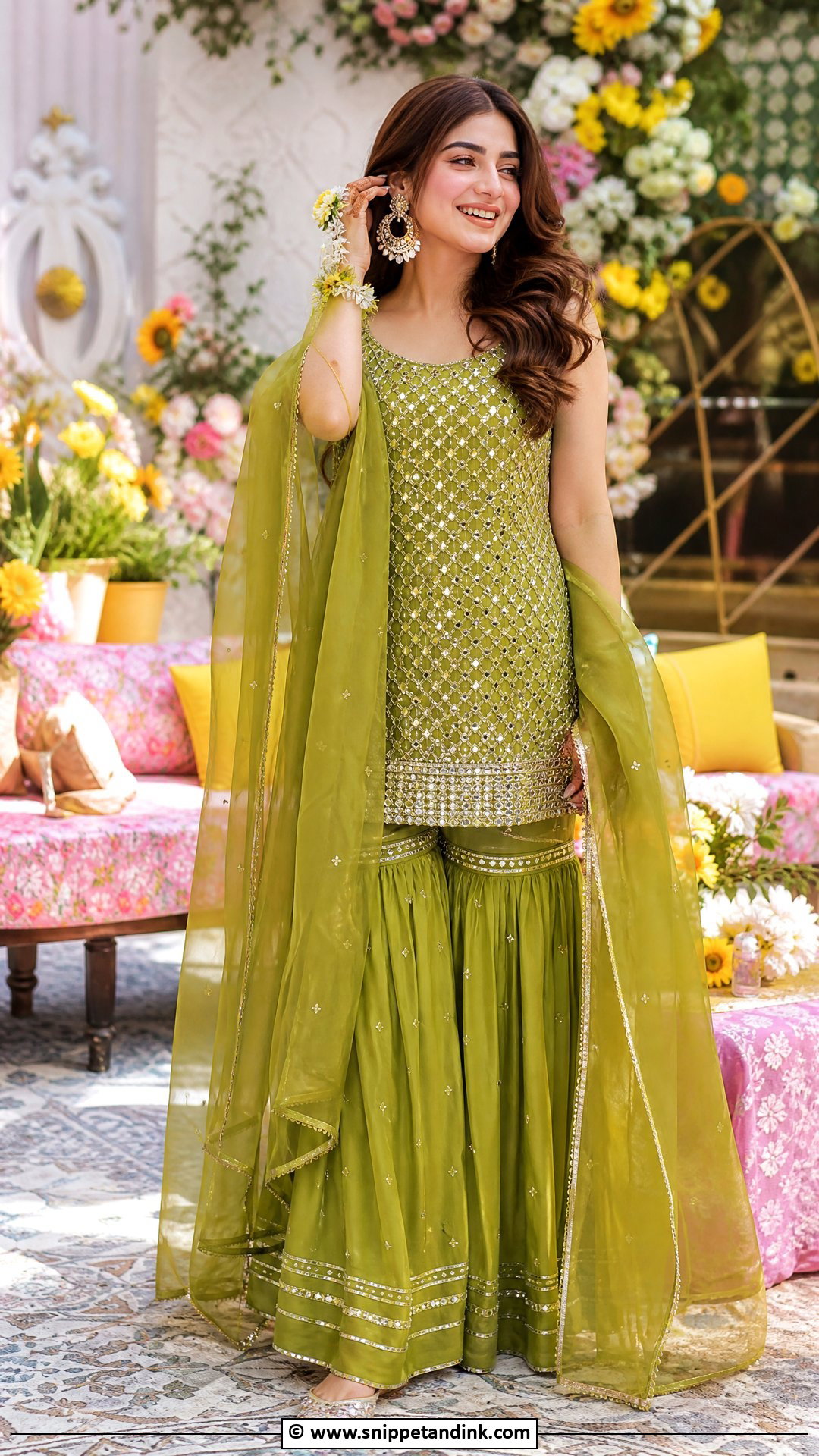 Green Sharara Mehendi Outfit - Snippet and Ink - 35 Mehendi Outfits for Bride