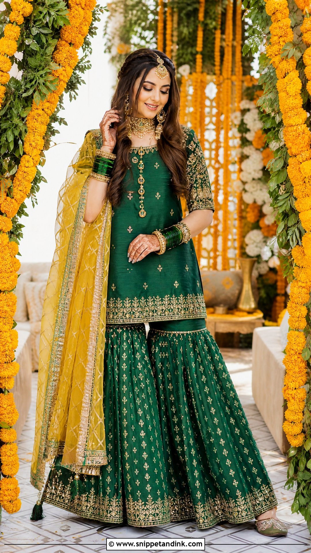Green Sharara Mehndi Dress For Bride - Snippet and Ink - 25 Mehndi Dress for Bride Pakistani Bridal Ideas