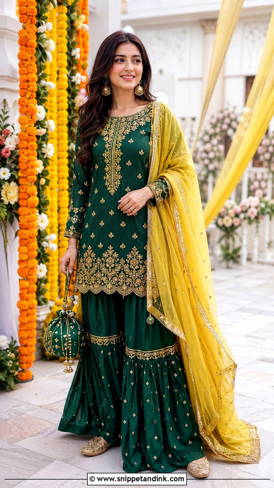 Green Sharara Mehndi Dress - Snippet and Ink - 20 Mehndi Wedding Dress Ideas