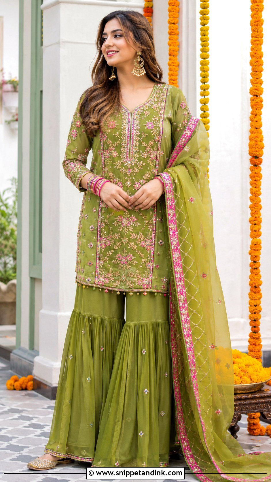 Green Sharara Pakistani Mehndi Dress - Snippet and Ink - 20 Pakistani Cousin Wedding Dress Ideas