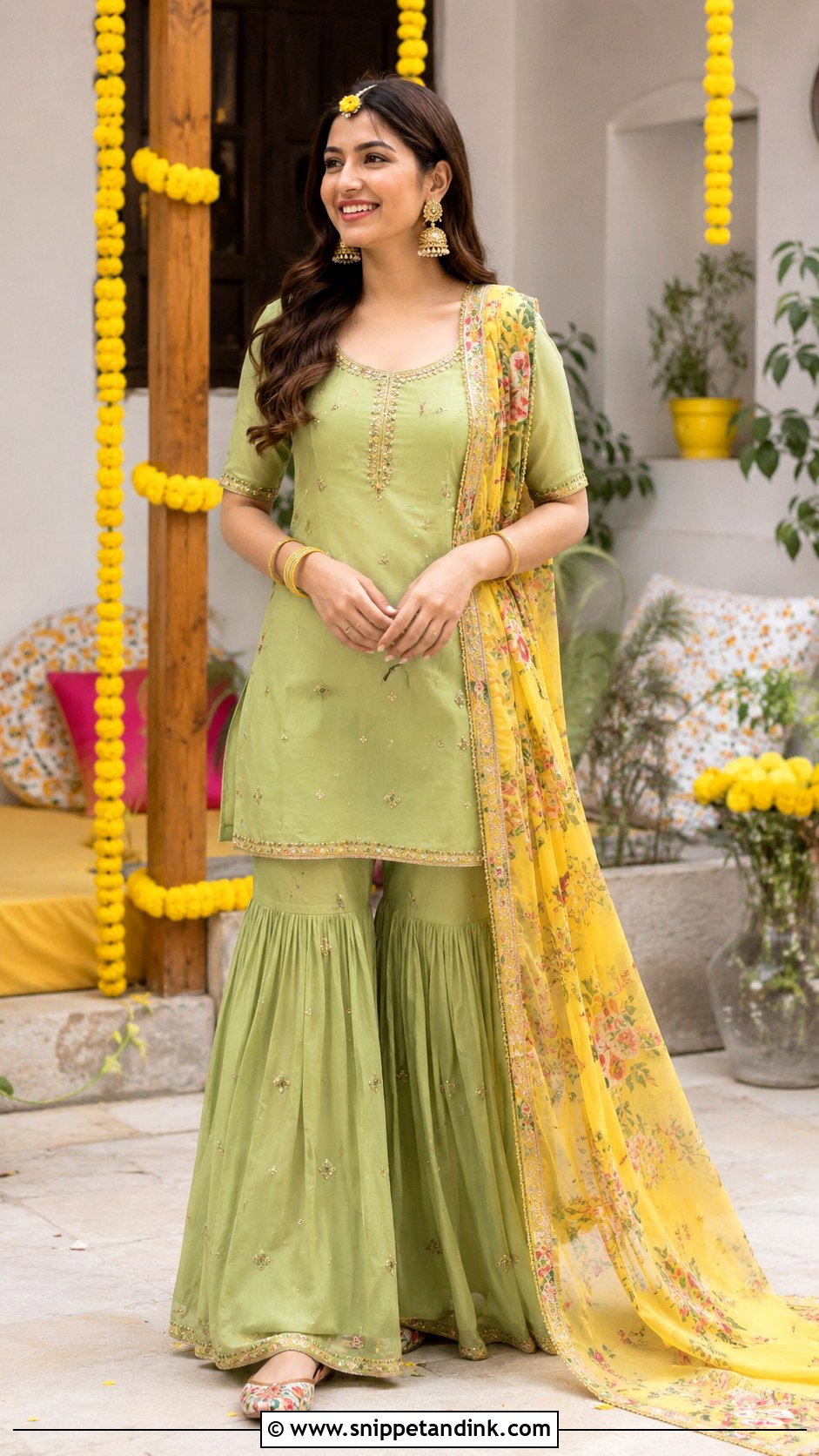 Green Sharara Set For Haldi - Snippet and Ink - 30 Haldi Dresses