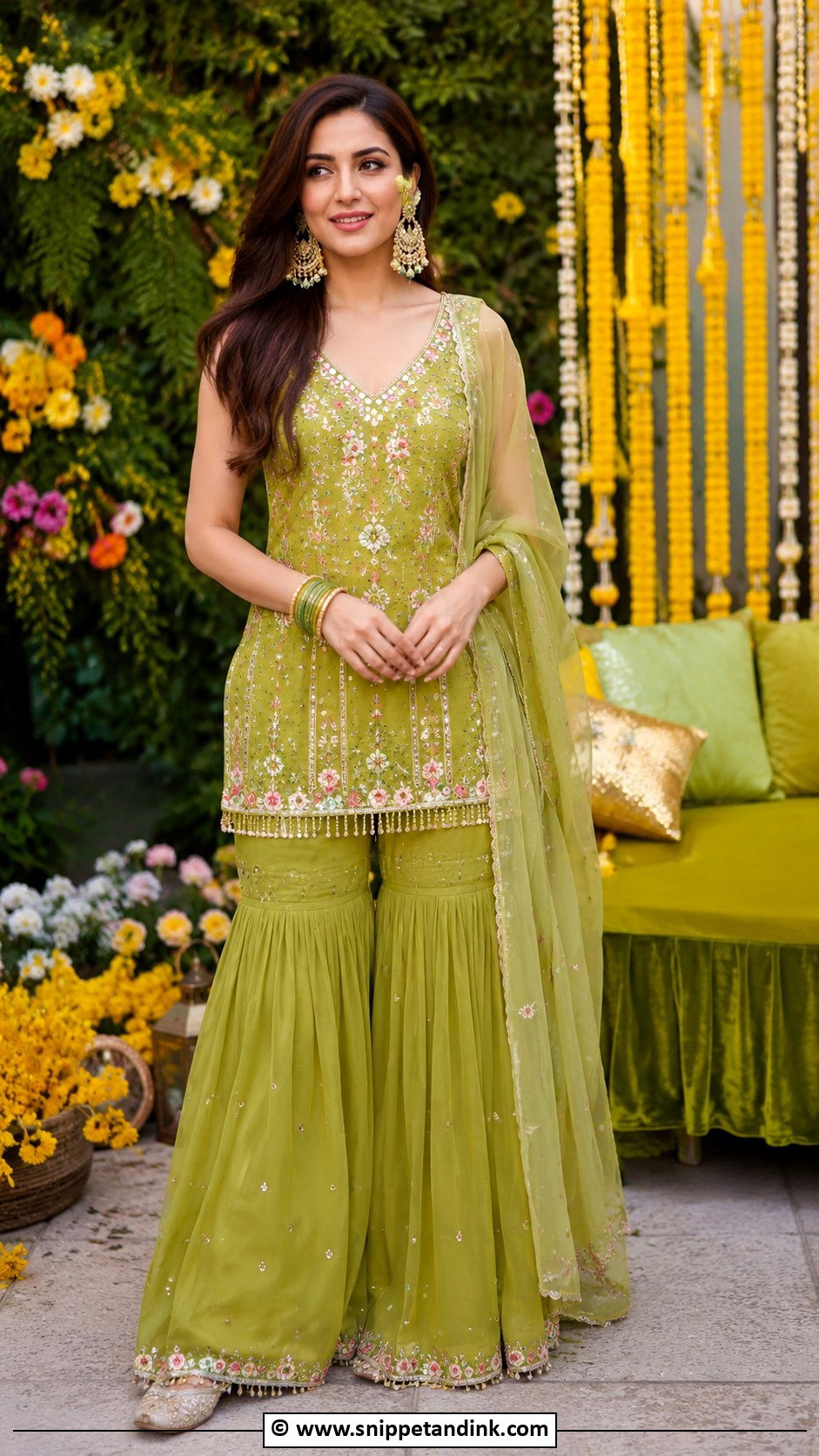 Green Sharara Set For Mehandi - Snippet and Ink - 25 Mehandi Outfit Ideas