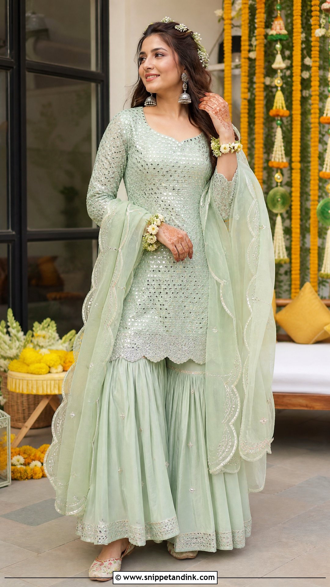 Green Sharara Set For Mehendi - Snippet and Ink - 20 Simple Mehendi Outfits