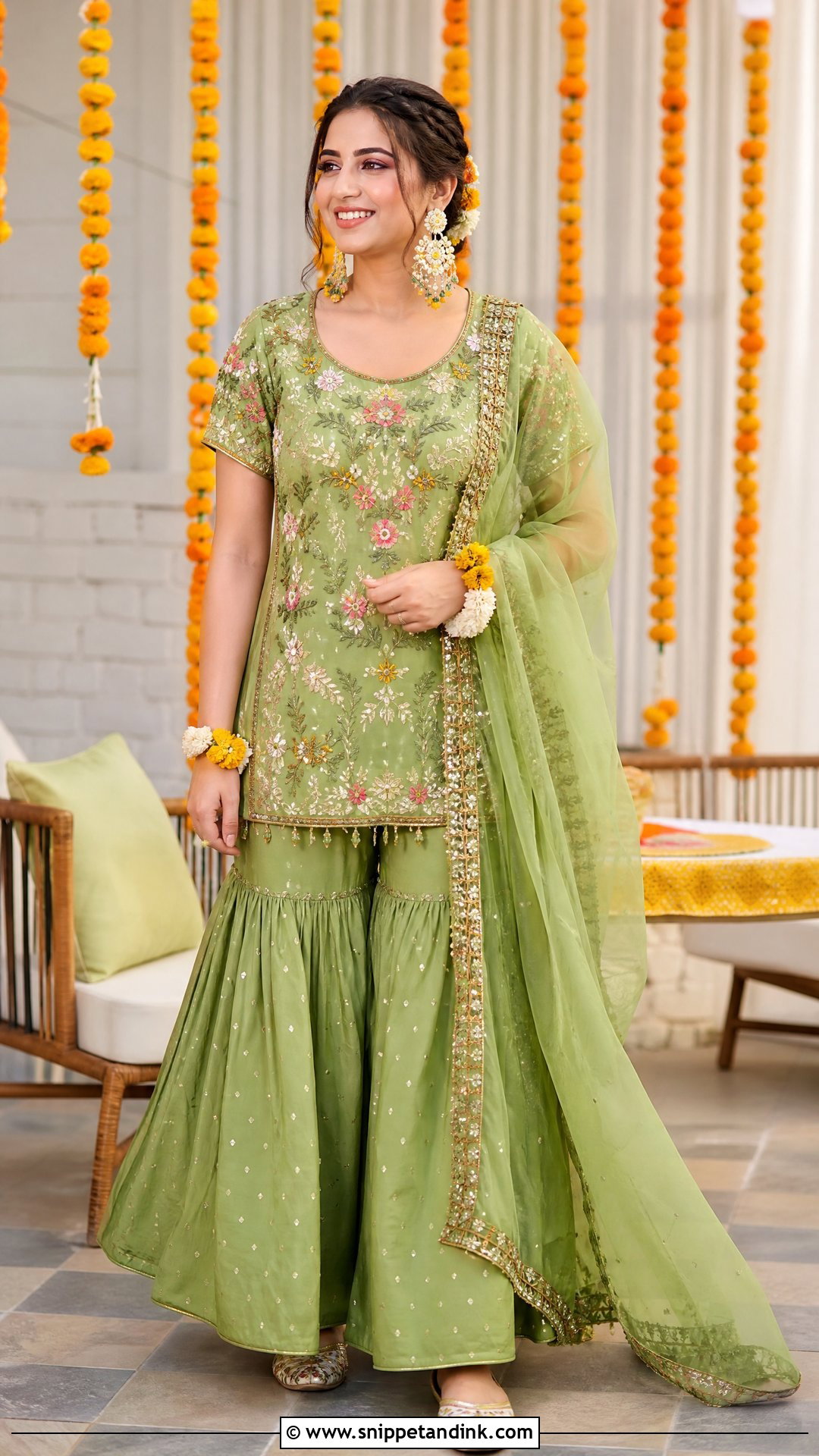 Green Sharara Set For Mehendi Bride - Snippet and Ink - 25 Simple Mehendi Outfits for Bride