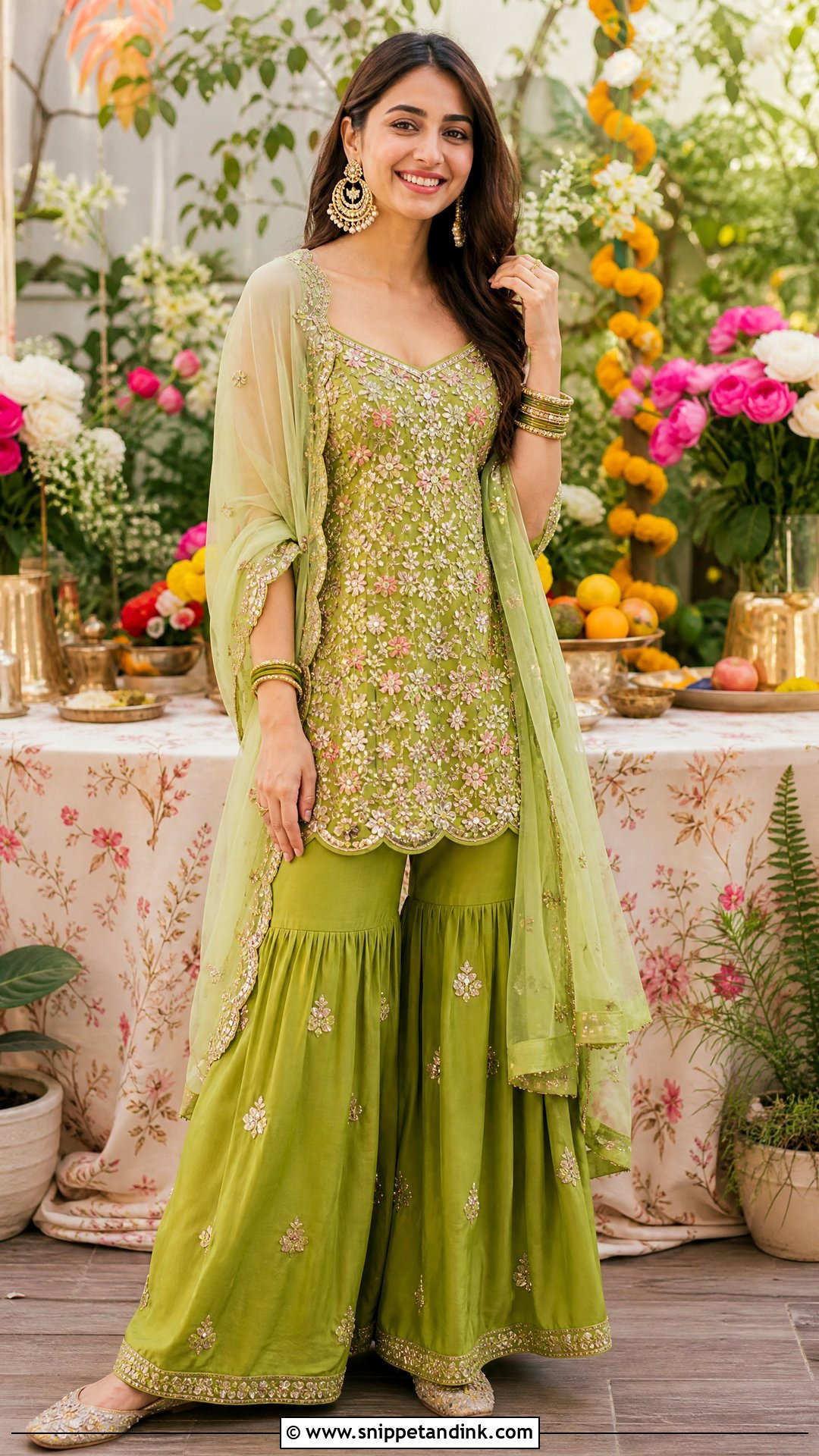 Green Sharara Set For Mehendi Function - Snippet and Ink - 25 Mehendi Function Outfit Ideas