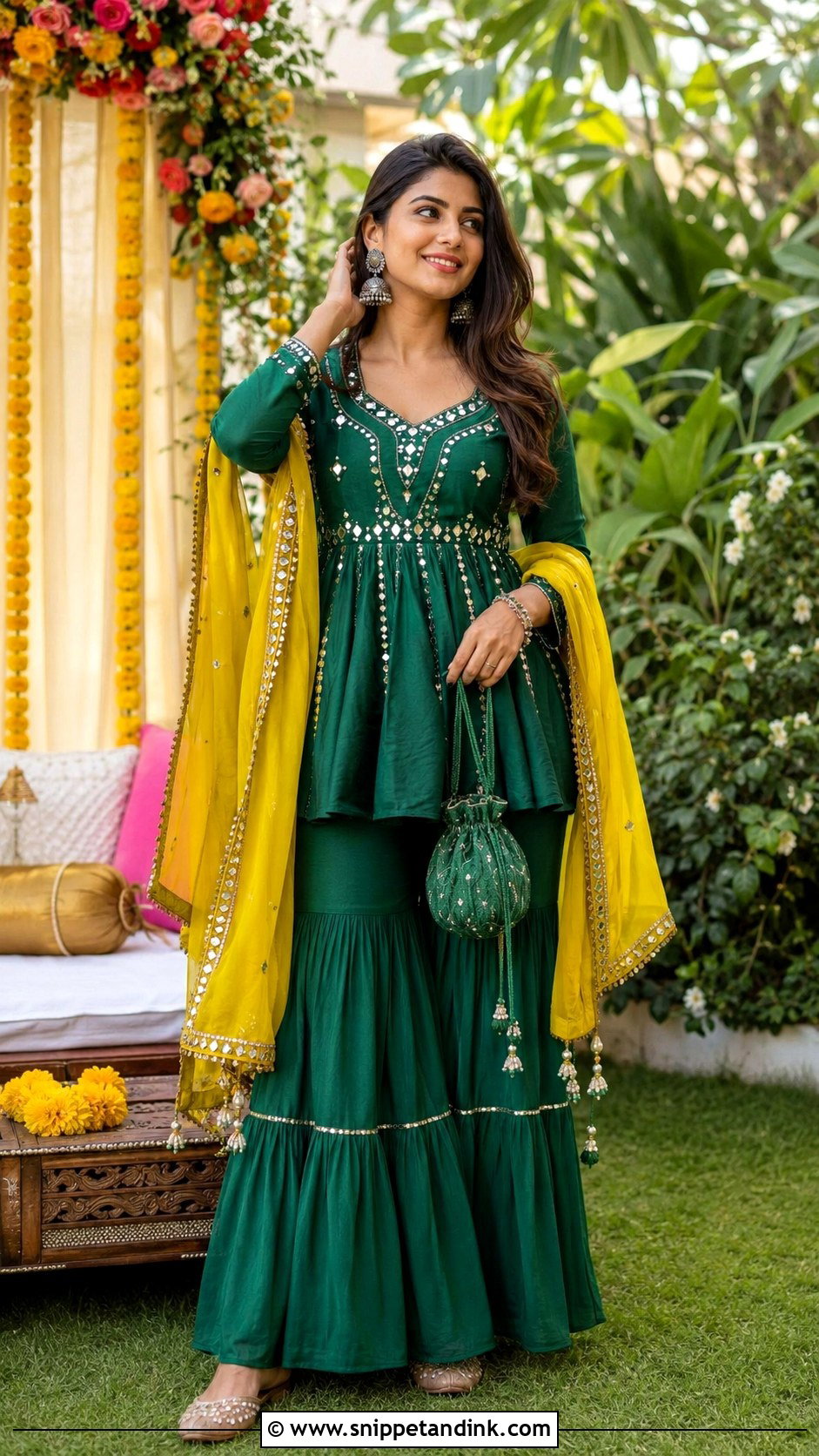 Green Sharara Set For Mehendi - Snippet and Ink - 25 Sharara Set Indian Weddings Ideas
