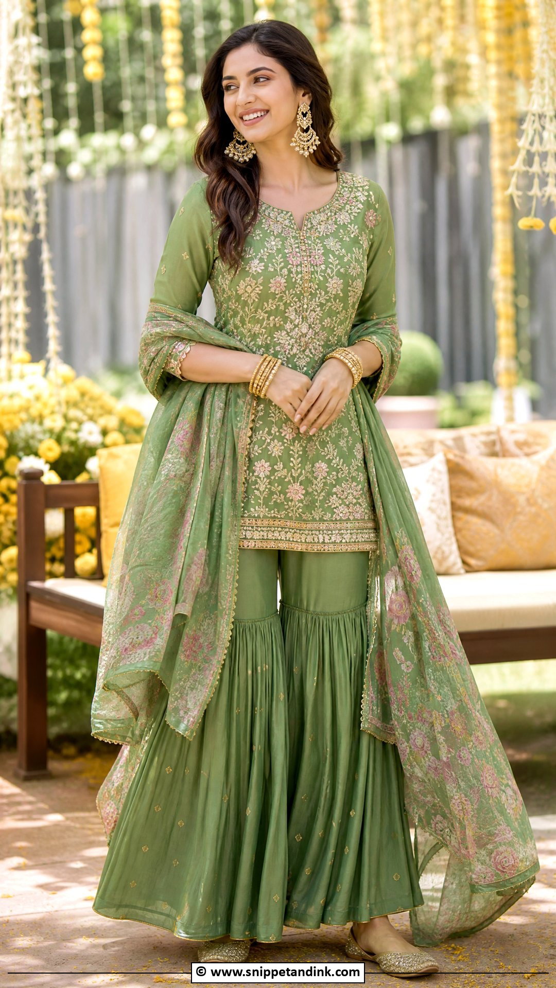 Green Sharara Set With Dupatta - Snippet and Ink - 35 Mehndi Dress Ideas