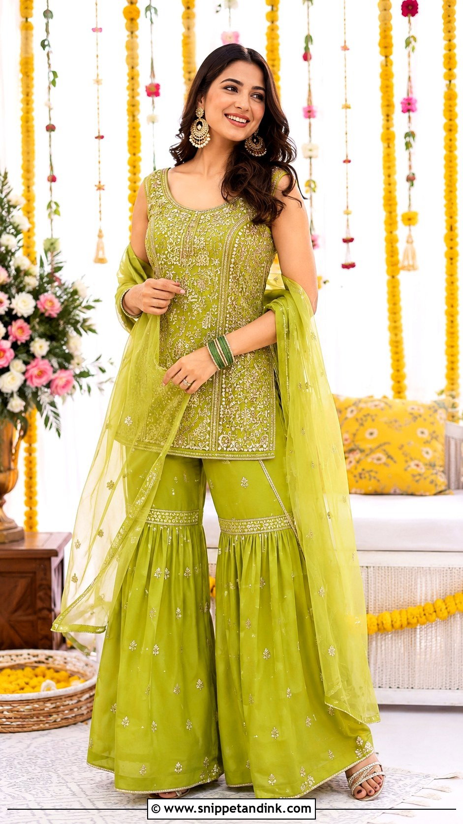 Green Sharara Suit For Mehndi Function - Snippet and Ink - 25 Mehndi Function Dress Ideas