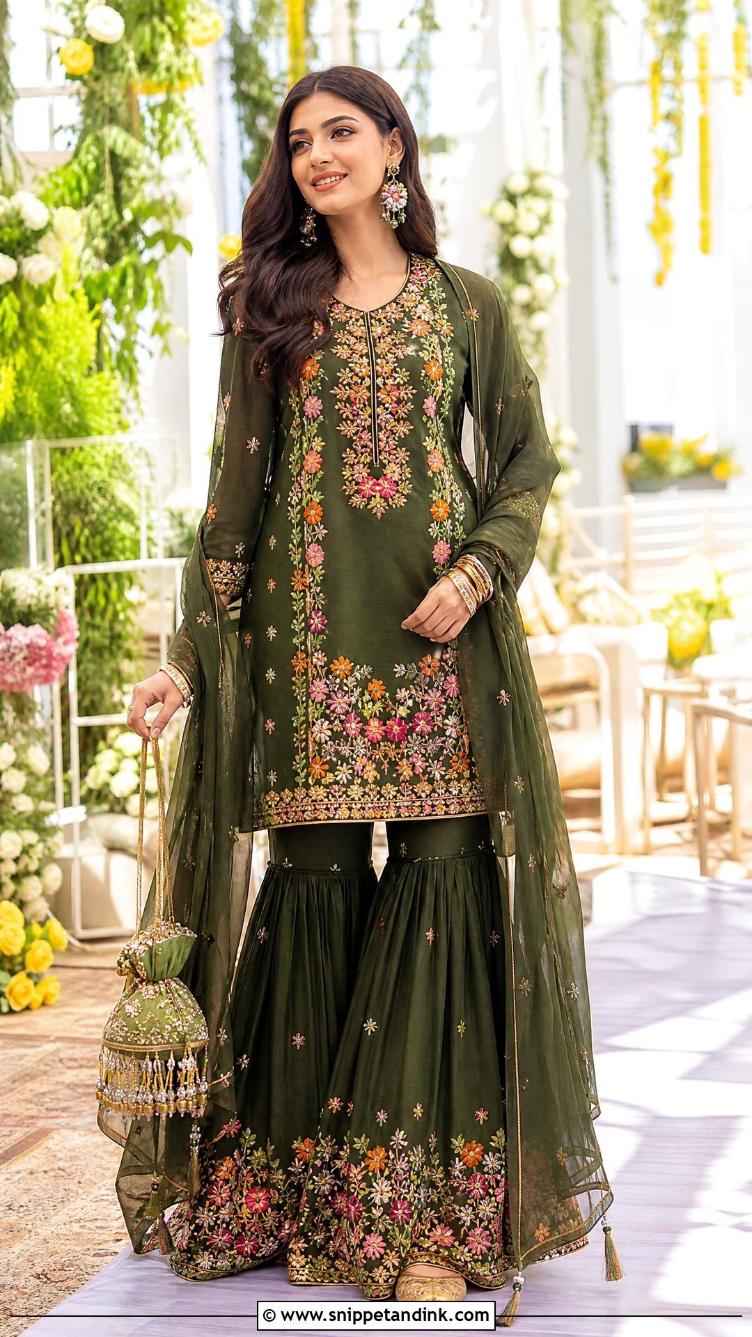 Green Sharara With Short Embroidered Kurta - Snippet and Ink - 20 Stylish Sharara Designs for Wedding
