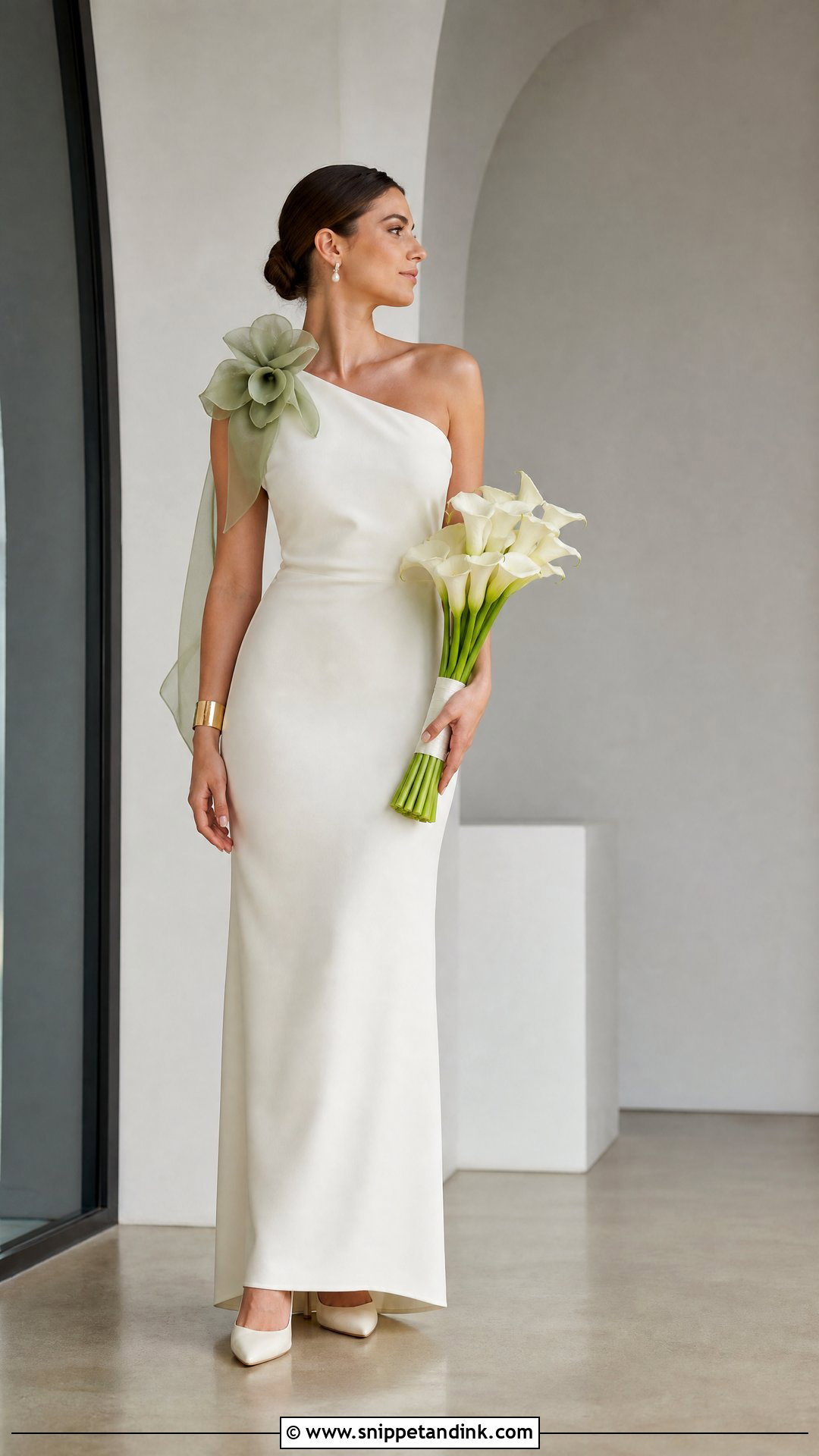 Green Shoulder Flower Wedding Dress - Snippet and Ink - 20 Wedding Dress with Green Detail Ideas