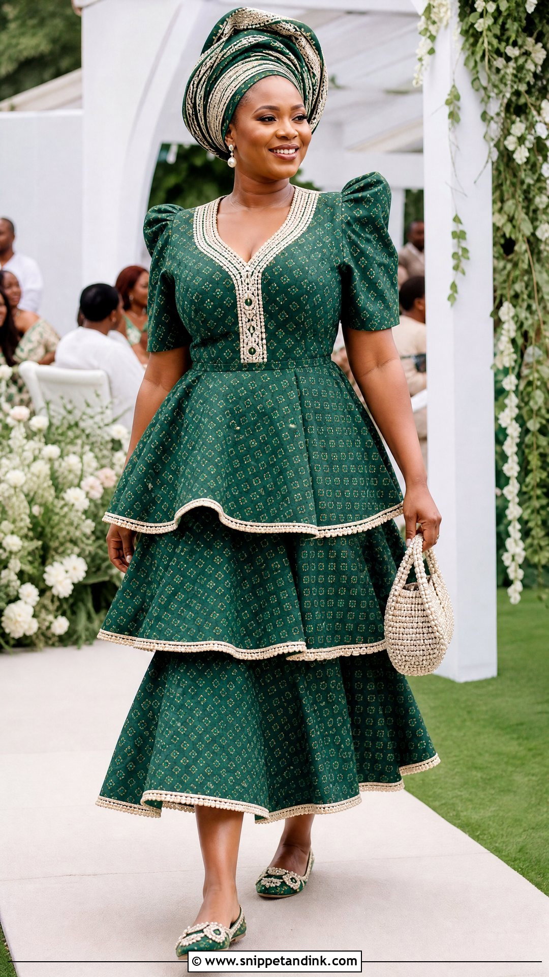 Green Shweshwe Layered Wedding Dress - Snippet and Ink - 20 Shweshwe Dresses South Africa Traditional Weddings