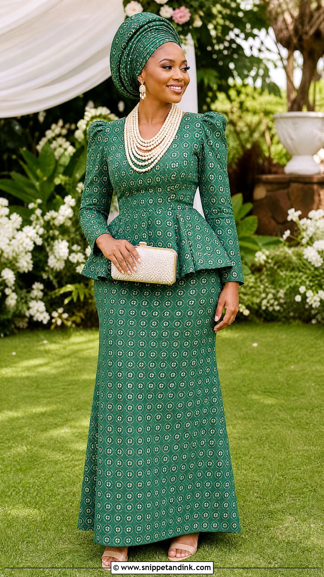 Green Shweshwe Sepedi Makoti Dress - Snippet and Ink - 25 Sepedi Traditional Wedding Dresses