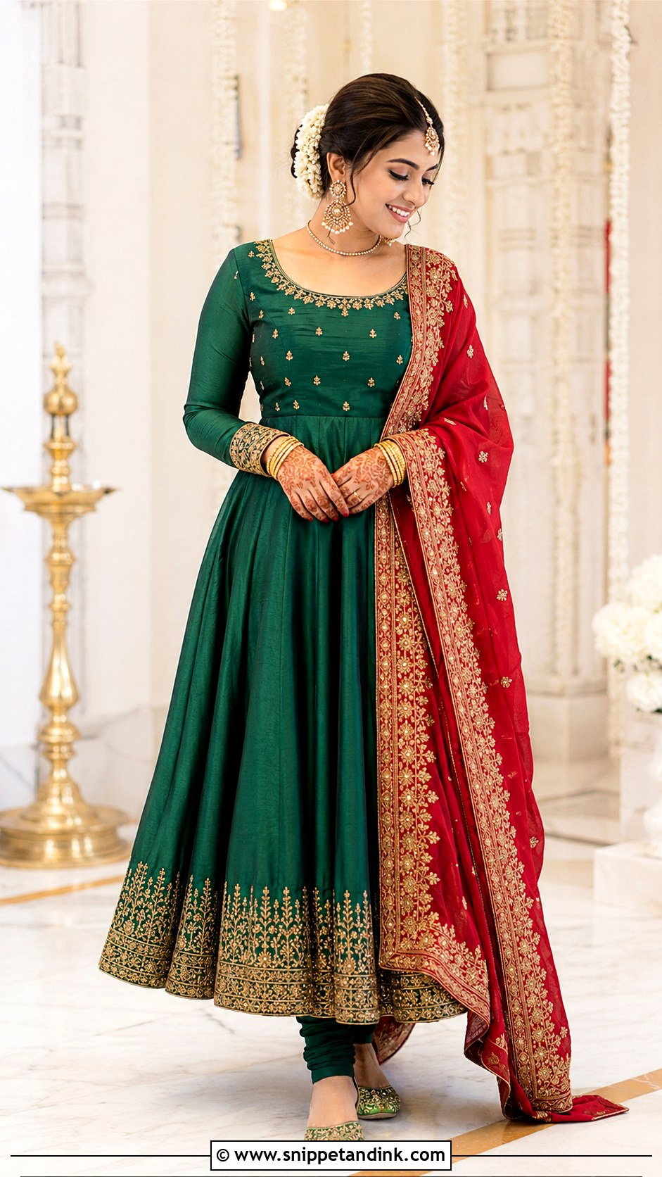 Green Silk Anarkali Mata Poojan Look - Snippet and Ink - 20 Mata Poojan Look for Bride Ideas