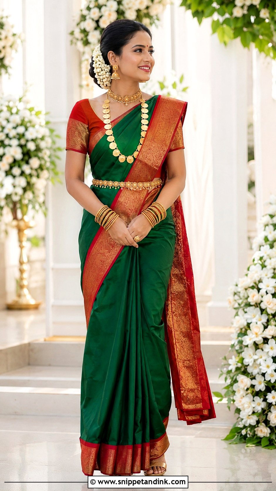 Green Silk Konkani Bride Look - Snippet and Ink - 20 Konkani Bride Ideas