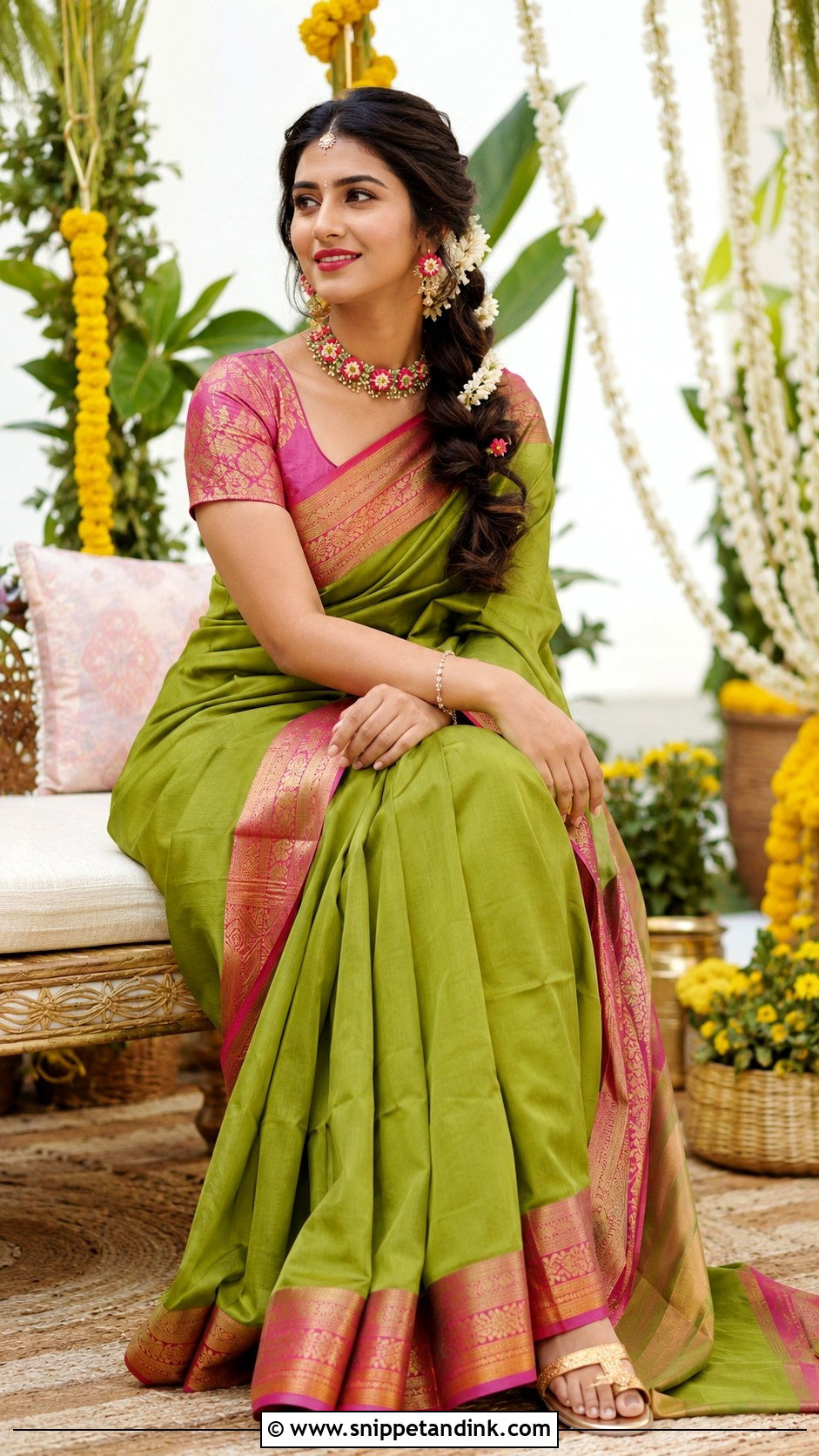 Green Silk Mehndi Brahmin Bridal Look - Snippet and Ink - 20 Brahmin Wedding Brides Ideas