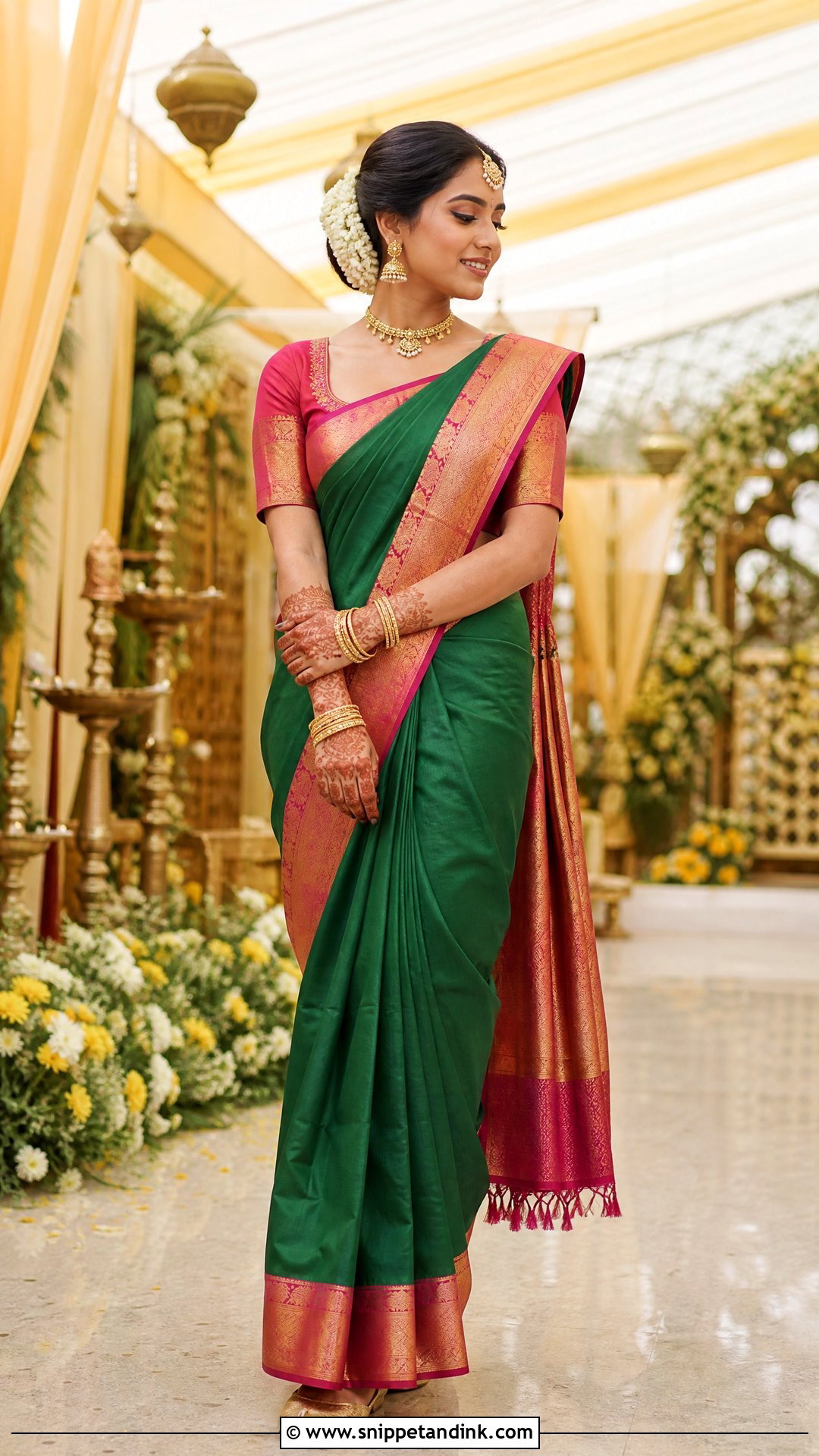 Green Silk Saree Mehndi Outfit - Snippet and Ink - 25 Mehndi Function Dress Outfit for Bride Ideas