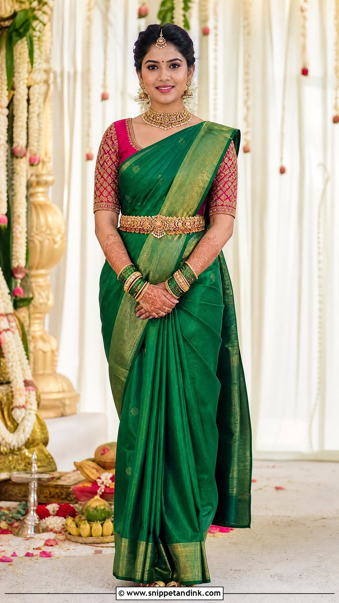 Green Silk Saree Pellikuthuru Look - Snippet and Ink - 20 Pellikuthuru Look Ideas