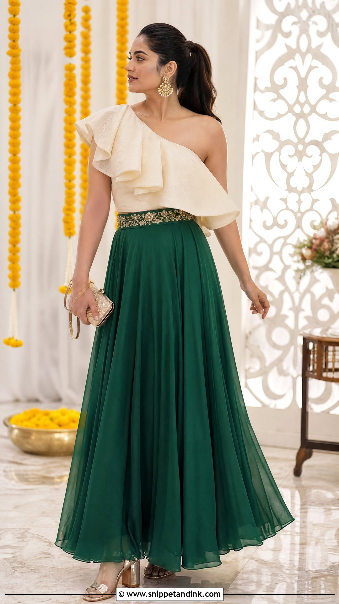 Green Skirt and Ruffle Top for Mehndi - Snippet and Ink - 25 Dresses for Mehndi Function