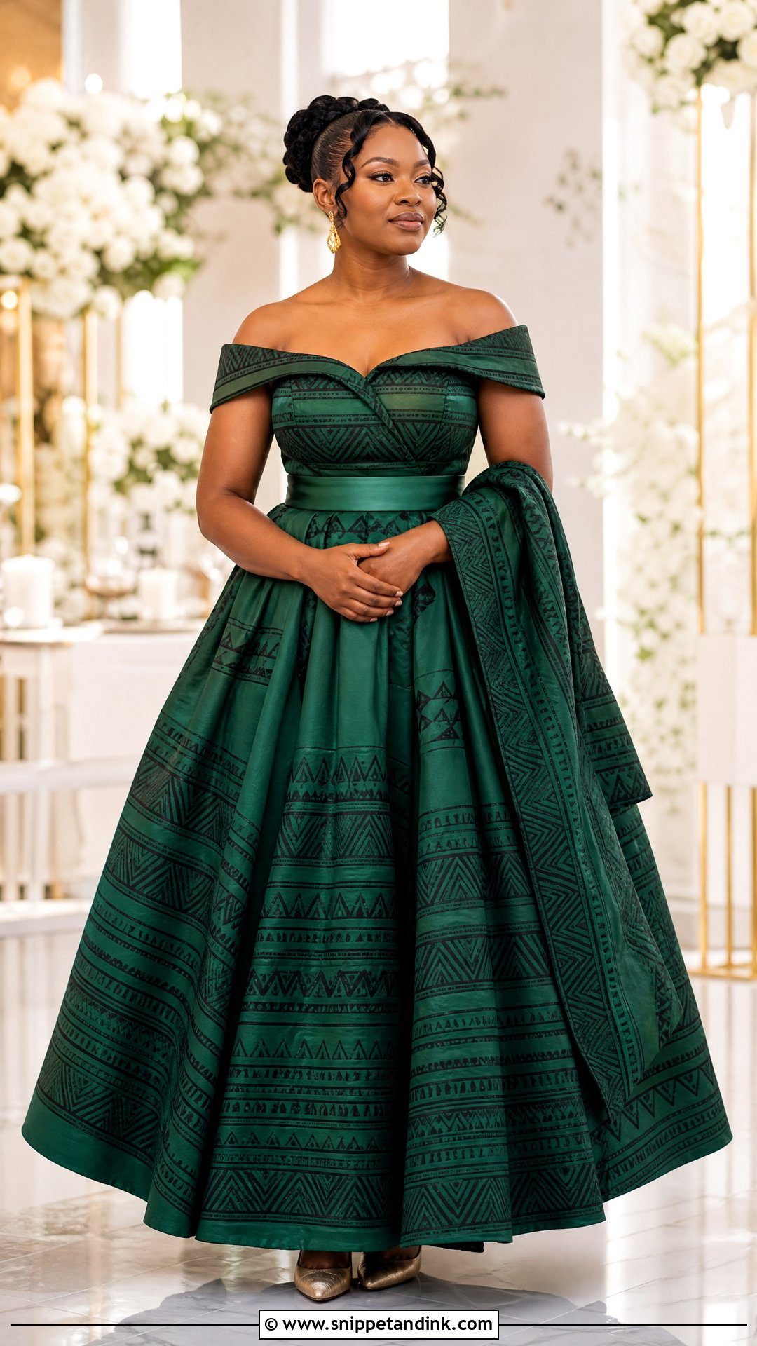 Green Sotho Wedding Dress With Off Shoulder Bodice - Snippet and Ink - 20 Sotho Wedding Dress Ideas