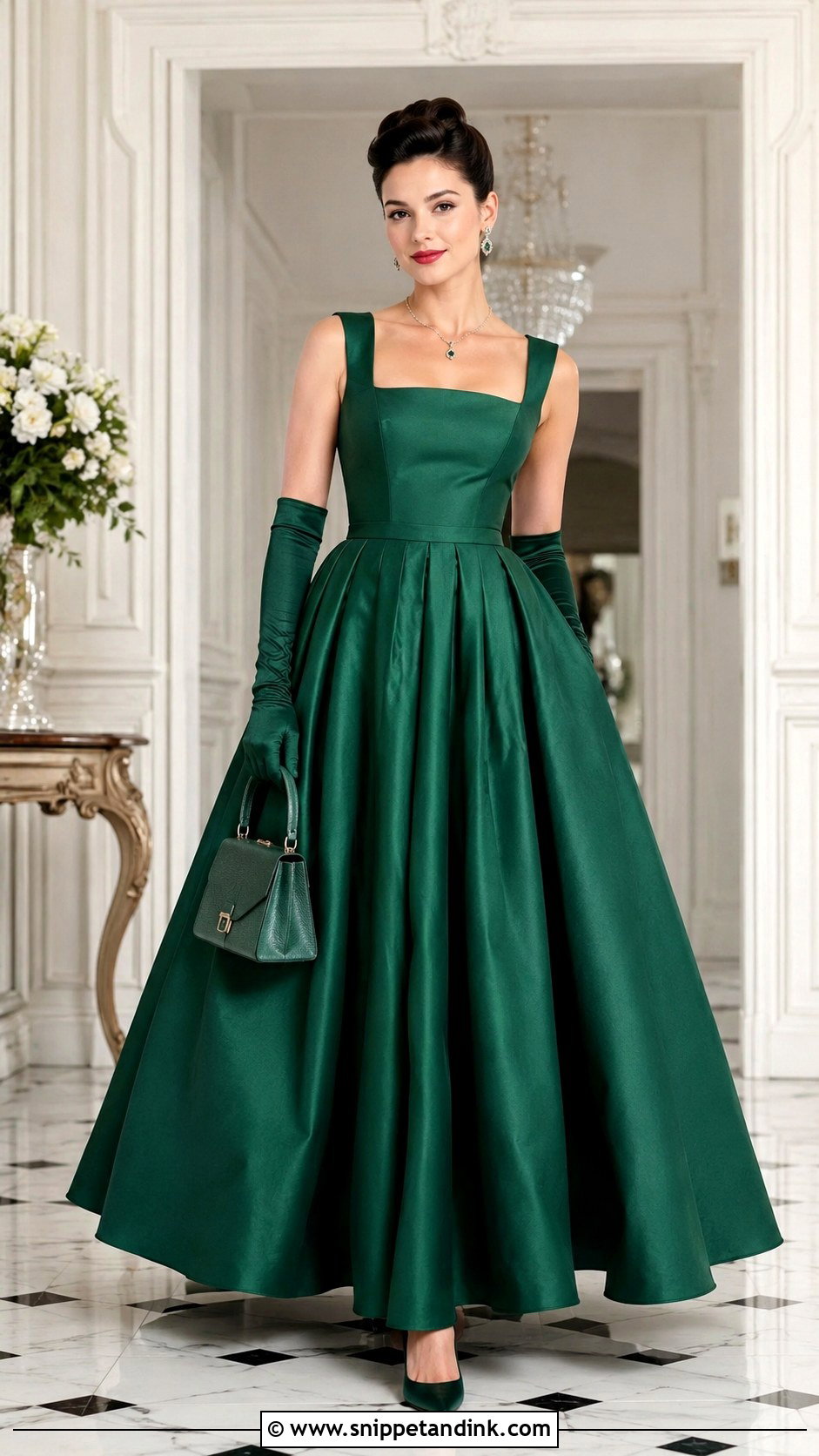 Green Square Neck Princess Gown - Snippet and Ink - 20 Green Princess Gown Ideas