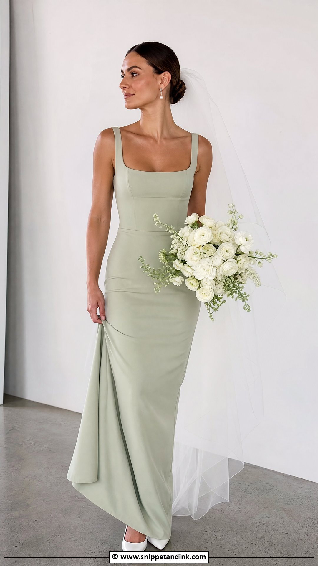 Green Square Neck Wedding Dress - Snippet and Ink - 35 Green Wedding Dress Ideas