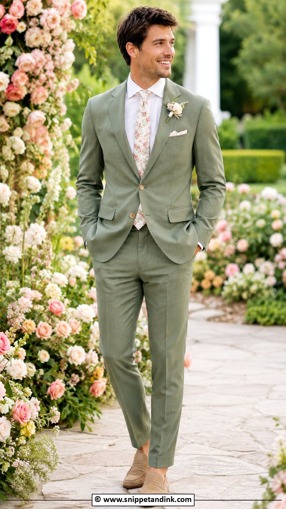 Green Suit With Floral Tie - Snippet and Ink - 30 Green Wedding Suit Ideas