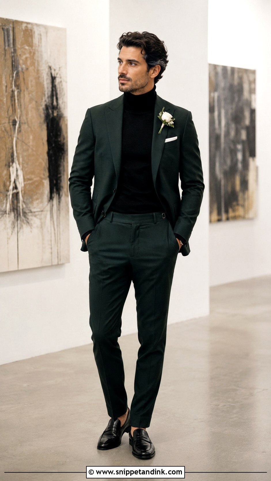 Green Suit With Turtleneck - Snippet and Ink - 20 Green Suit Wedding Party Ideas