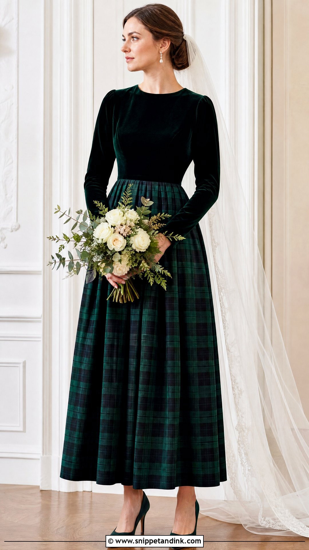 Green Tartan Velvet Wedding Dress - Snippet and Ink - 20 Tartan Wedding Dress Ideas