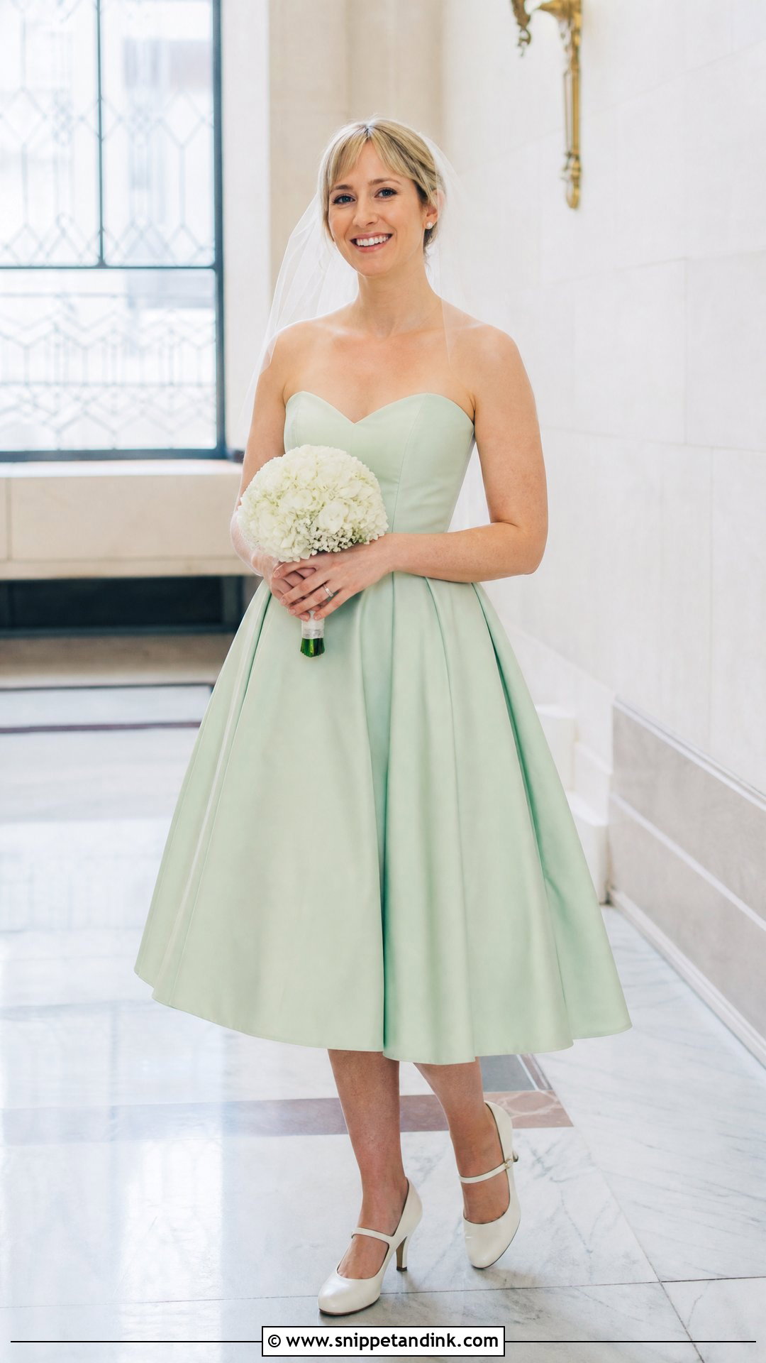 Green Tea Length Wedding Dress With Mary Jane Heels - Snippet and Ink - 25 Green Wedding Dress for Bride Ideas