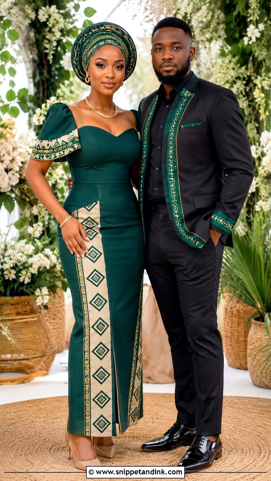 Green Traditional Couple Outfit - Snippet and Ink - 25 Lobola Outfits for Couples