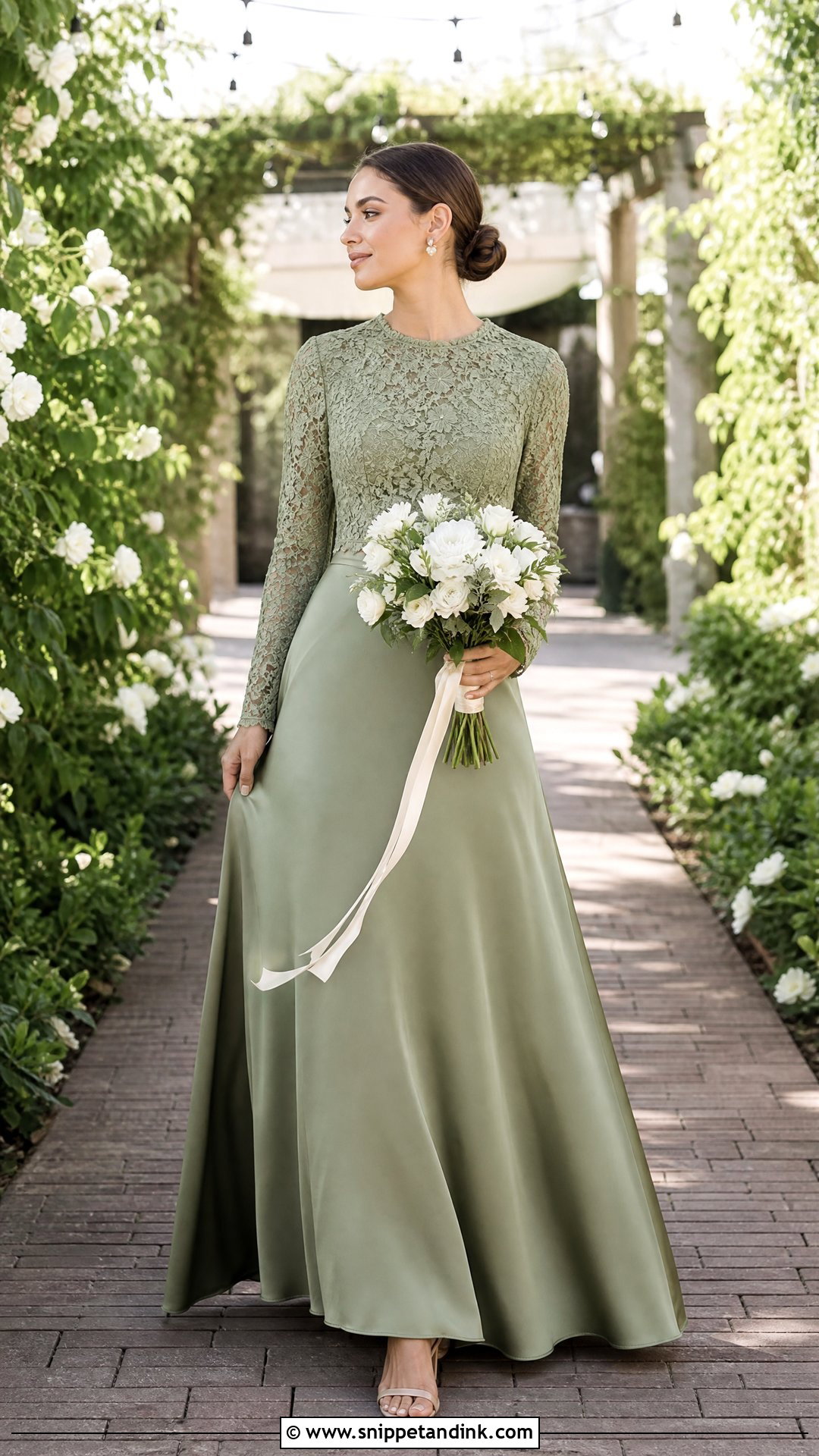 Green Two Piece Wedding Dress With Low Bun - Snippet and Ink - 25 Green Wedding Dress for Bride Ideas