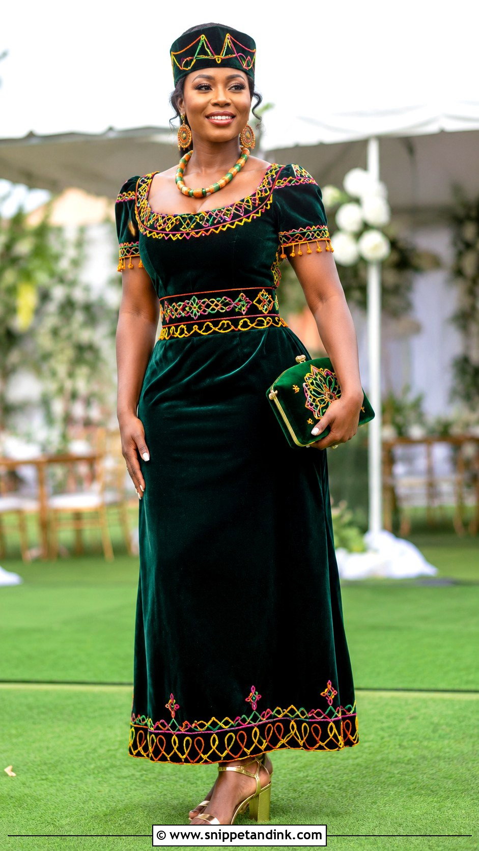 Green Velvet Bamenda Toghu Wedding Dress - Snippet and Ink - 20 Bamenda Traditional Wedding Dress Ideas