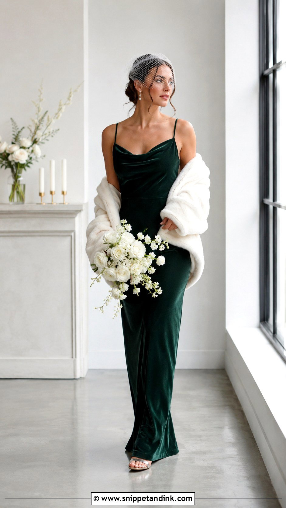 Green Velvet Cowl Neck Wedding Dress - Snippet and Ink - 20 Green Velvet Wedding Dress Ideas