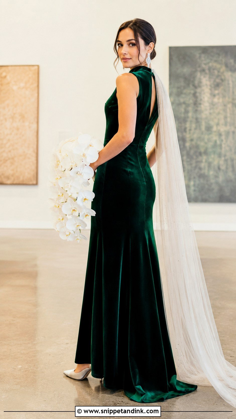 Green Velvet High Neck Wedding Dress - Snippet and Ink - 20 Green Velvet Wedding Dress Ideas