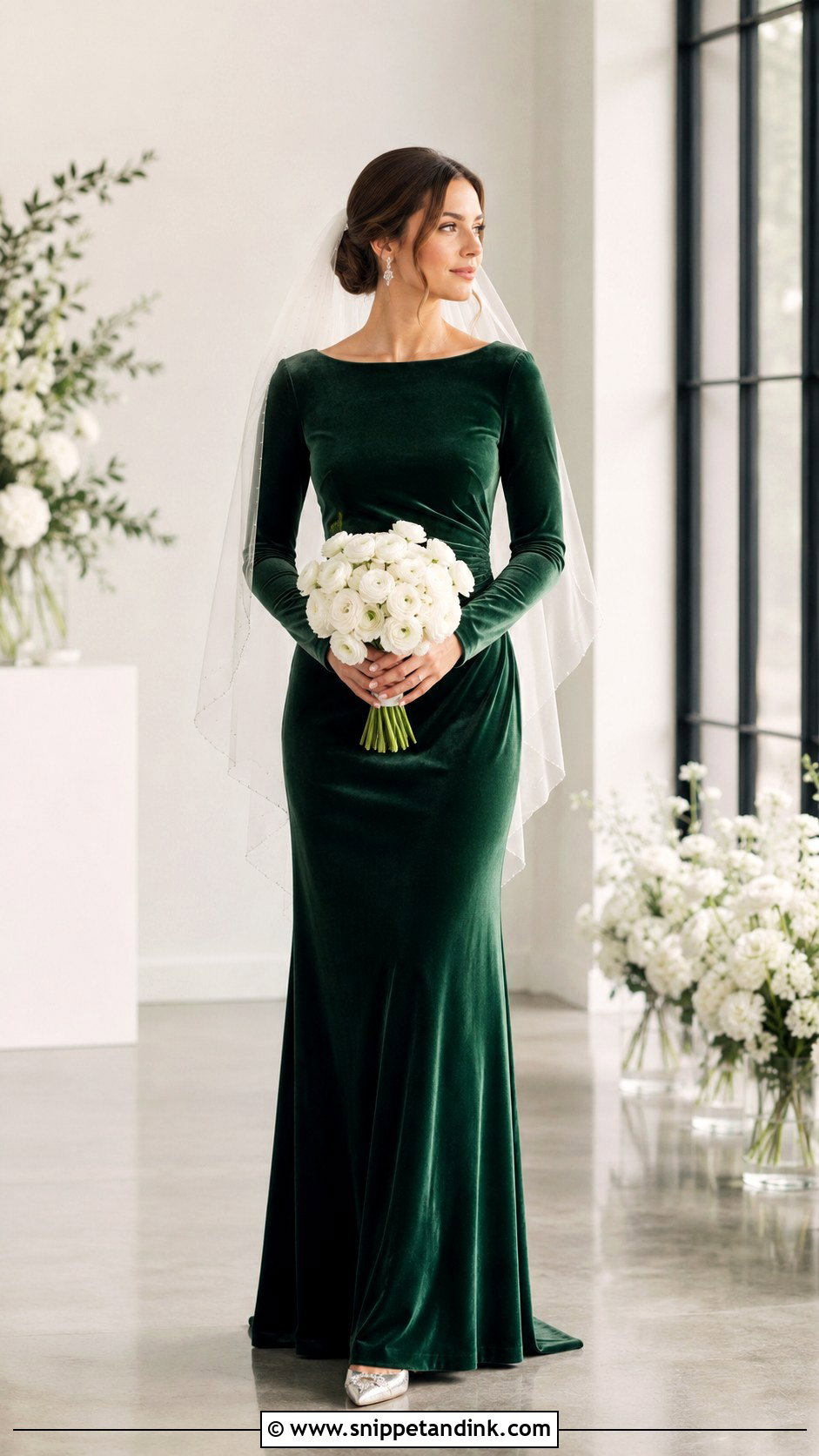 Green Velvet Long Sleeve Wedding Dress - Snippet and Ink - 20 Green Velvet Wedding Dress Ideas