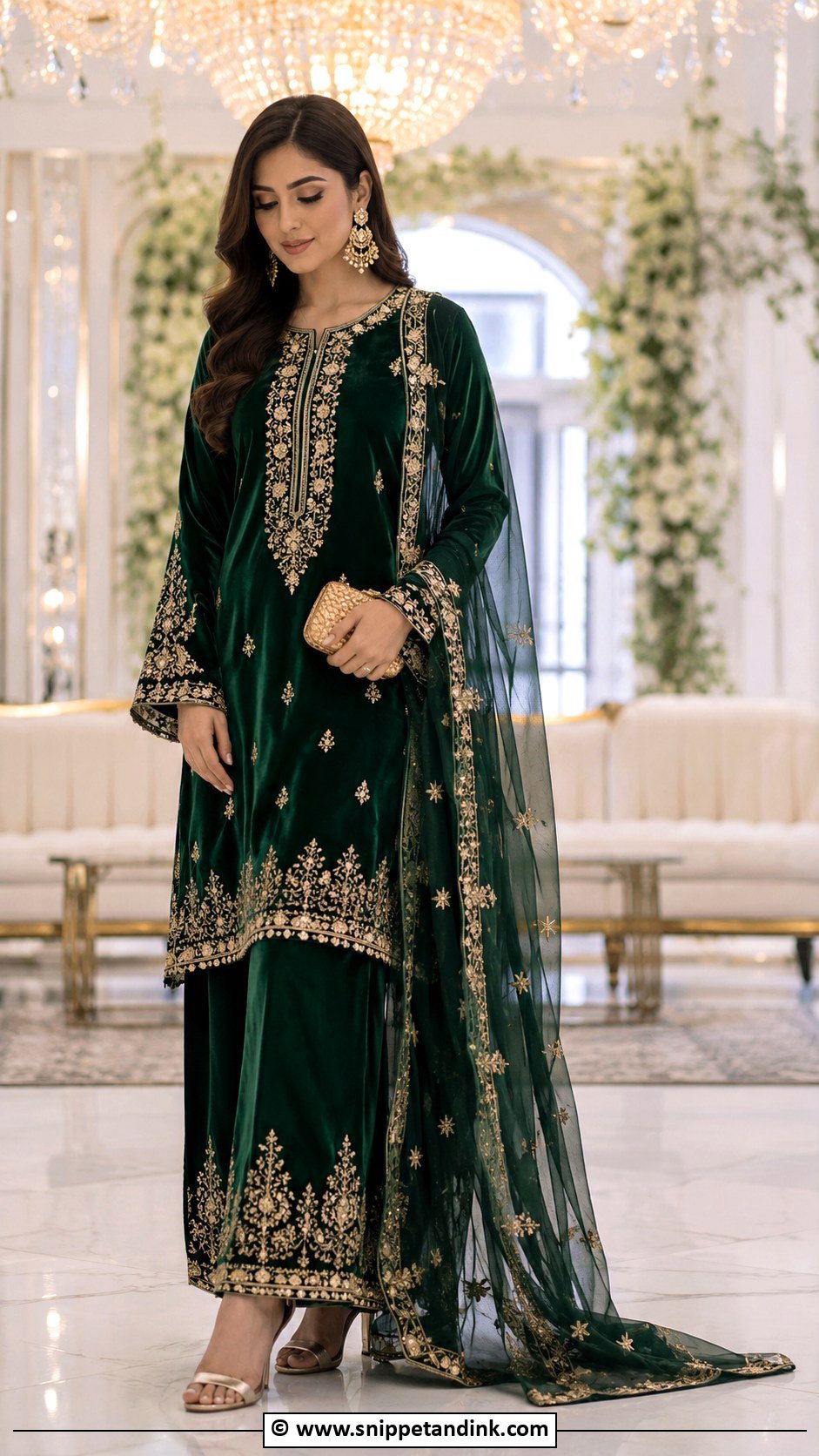 Green Velvet Nikah Outfit - Snippet and Ink - 35 Nikah Outfit Ideas