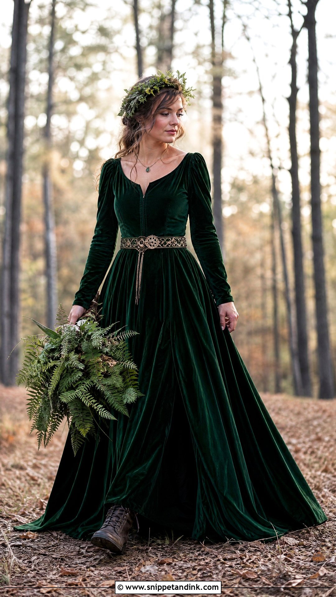 Green Velvet Pagan Wedding Dress - Snippet and Ink - 20 Pagan Wedding Dress Ideas