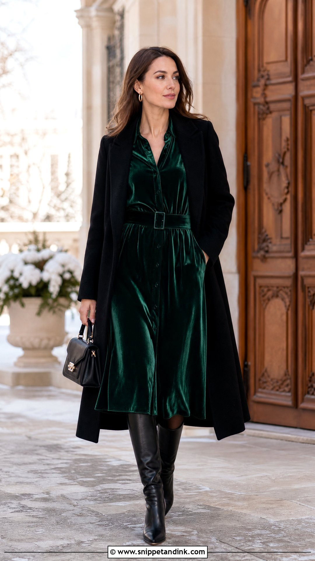 Green Velvet Shirt Dress Winter Wedding Outfit - Snippet and Ink - 20 Winter Outfits for Wedding