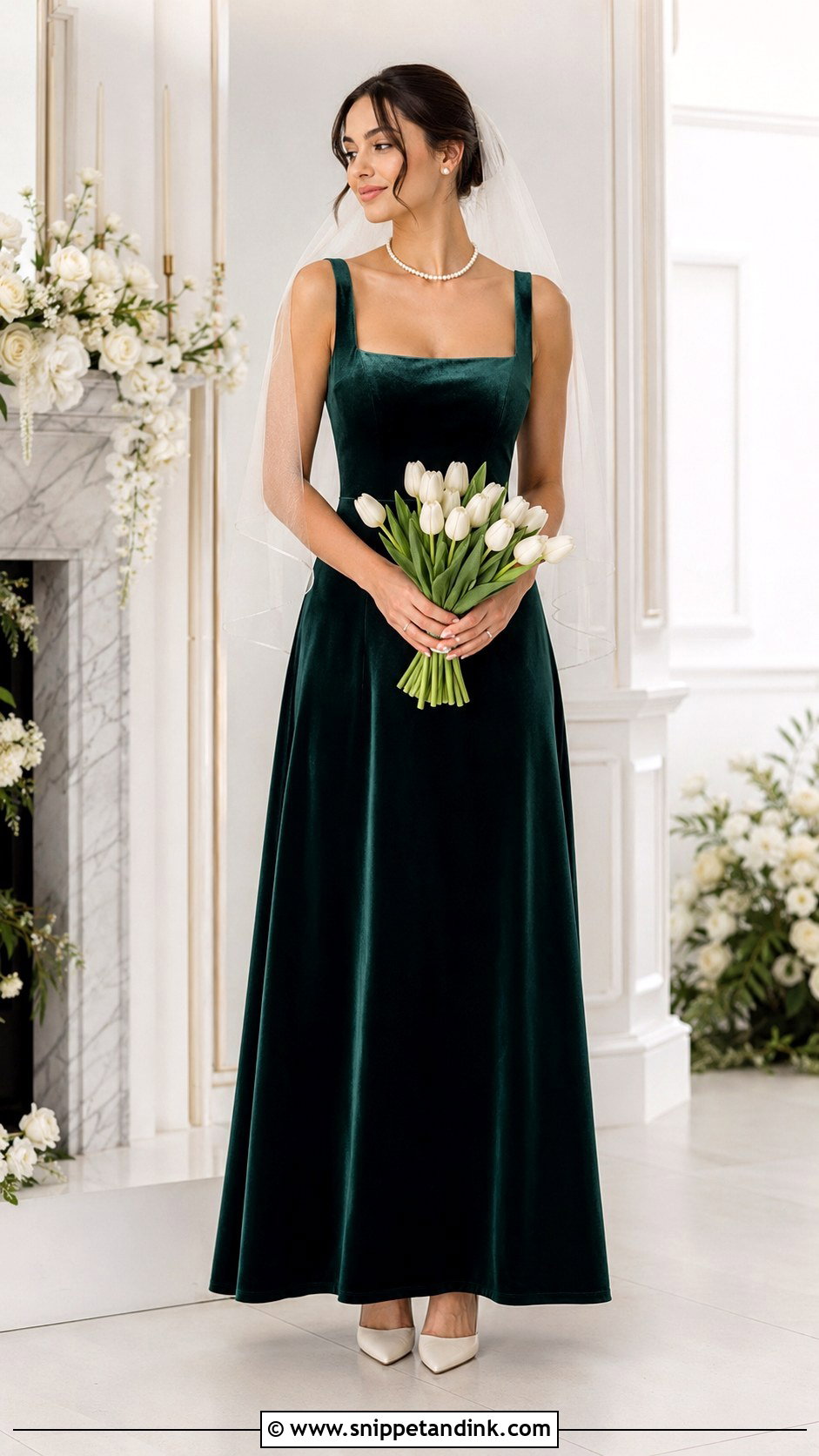 Green Velvet Square Neck Wedding Dress - Snippet and Ink - 20 Green Velvet Wedding Dress Ideas